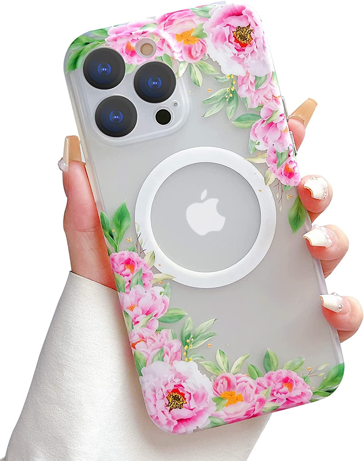 Yeddabox for Iphone 14 Pro Max Case Compatible with Magsafe, Floral Print Magnetic Translucent Matte Lens Camera Protection Flower Phone Case for Iphone 14 Pro Max for Women Girls - Pink  Yeddabox   