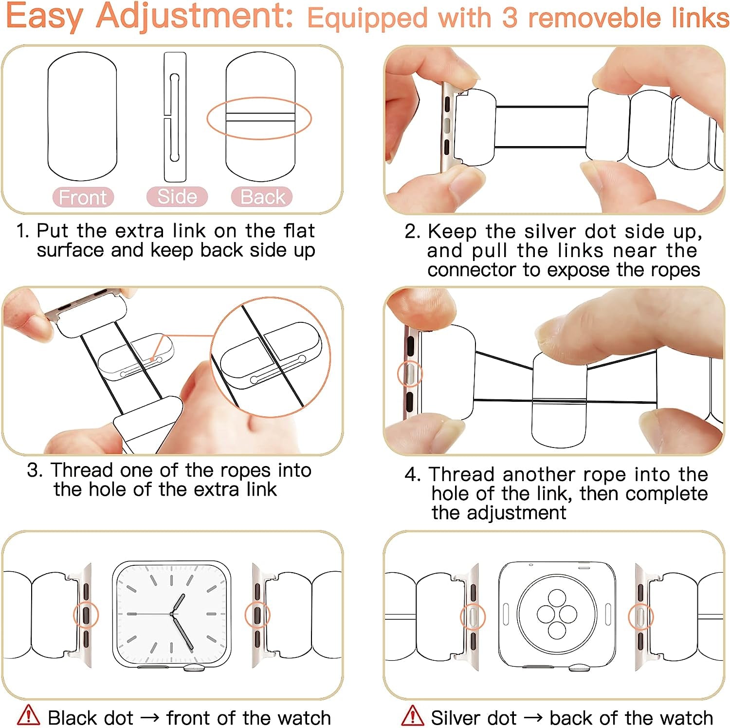 Resin Stretchy Apple Watch Band Compatible With【Series 8 7 Starlight】Apple Watch 49Mm 45Mm 44Mm 42Mm for Women Girl, Lightweight Fashion Cute Bracelet for Iwatch Series 8/7/6/5/4/3/2/1/Se-Nougat White  BuPa   