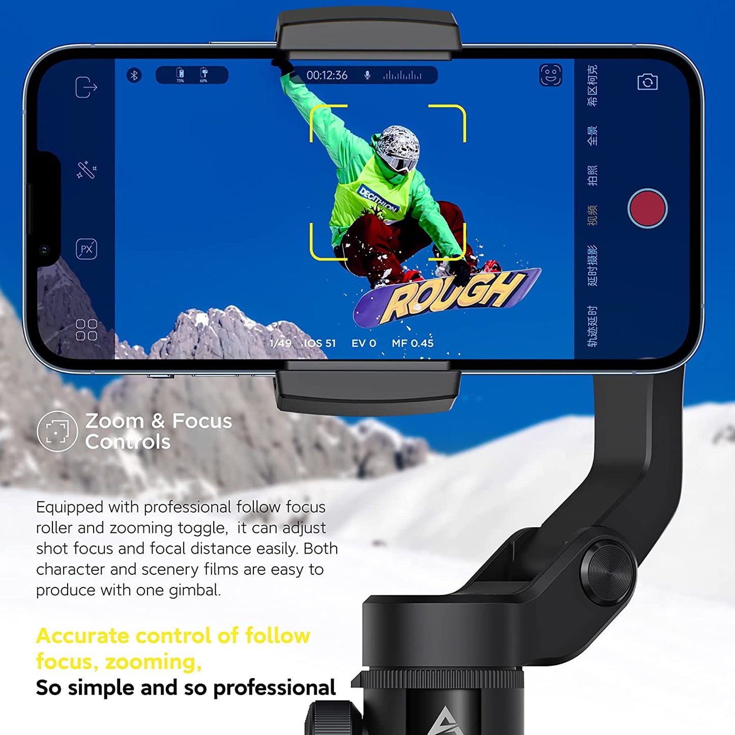 Gimbal Stabilizer for Smartphone and 73Cm Extension Rod  AOCHUAN   