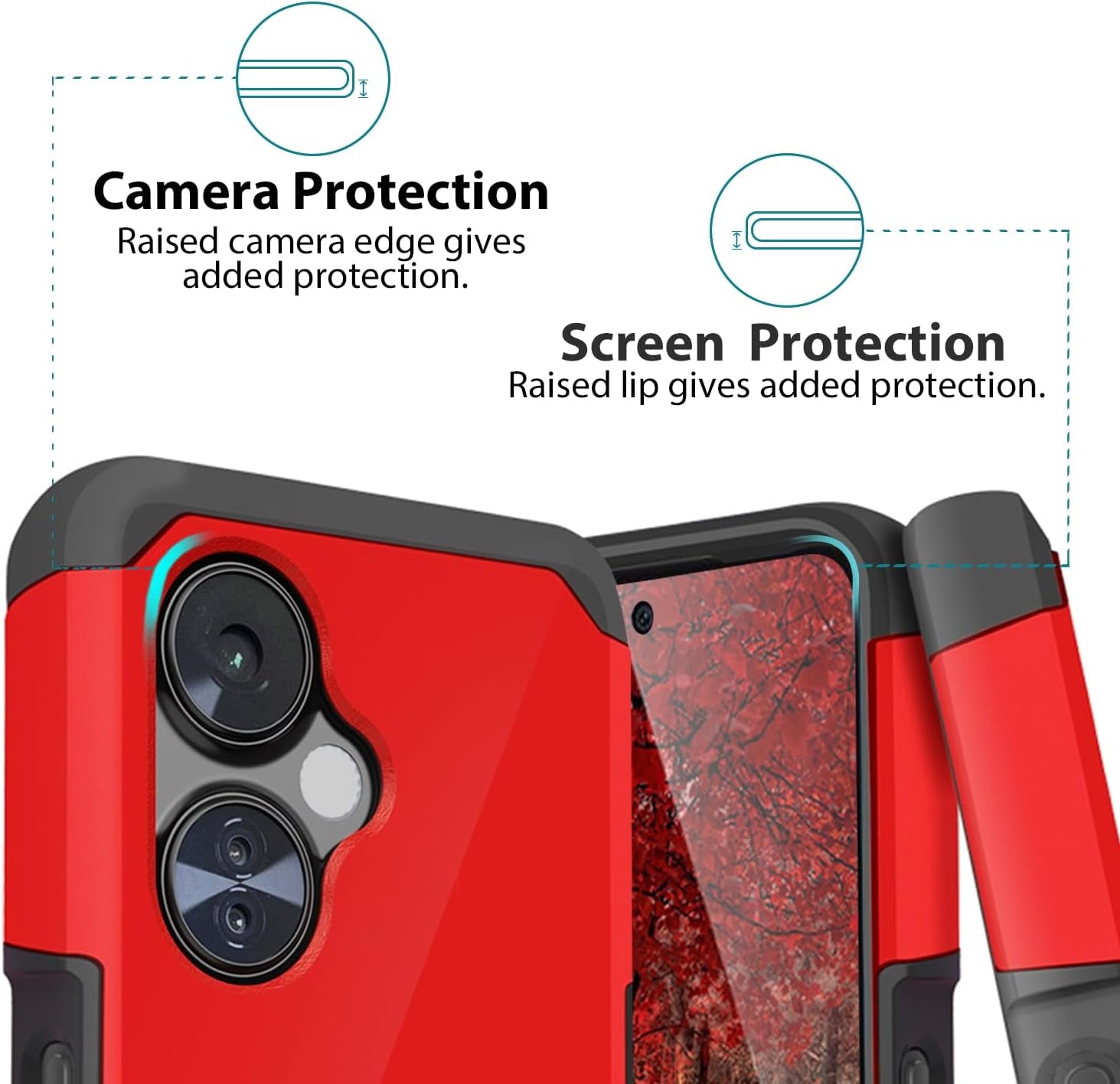 TJS Compatible for Oneplus Nord N30 5G Case, with Tempered Glass Screen Protector Dual Layer Hybrid (Magnetic Mount Friendly) Shockproof Drop Protection Impact Phone Case (Red)  TJS   
