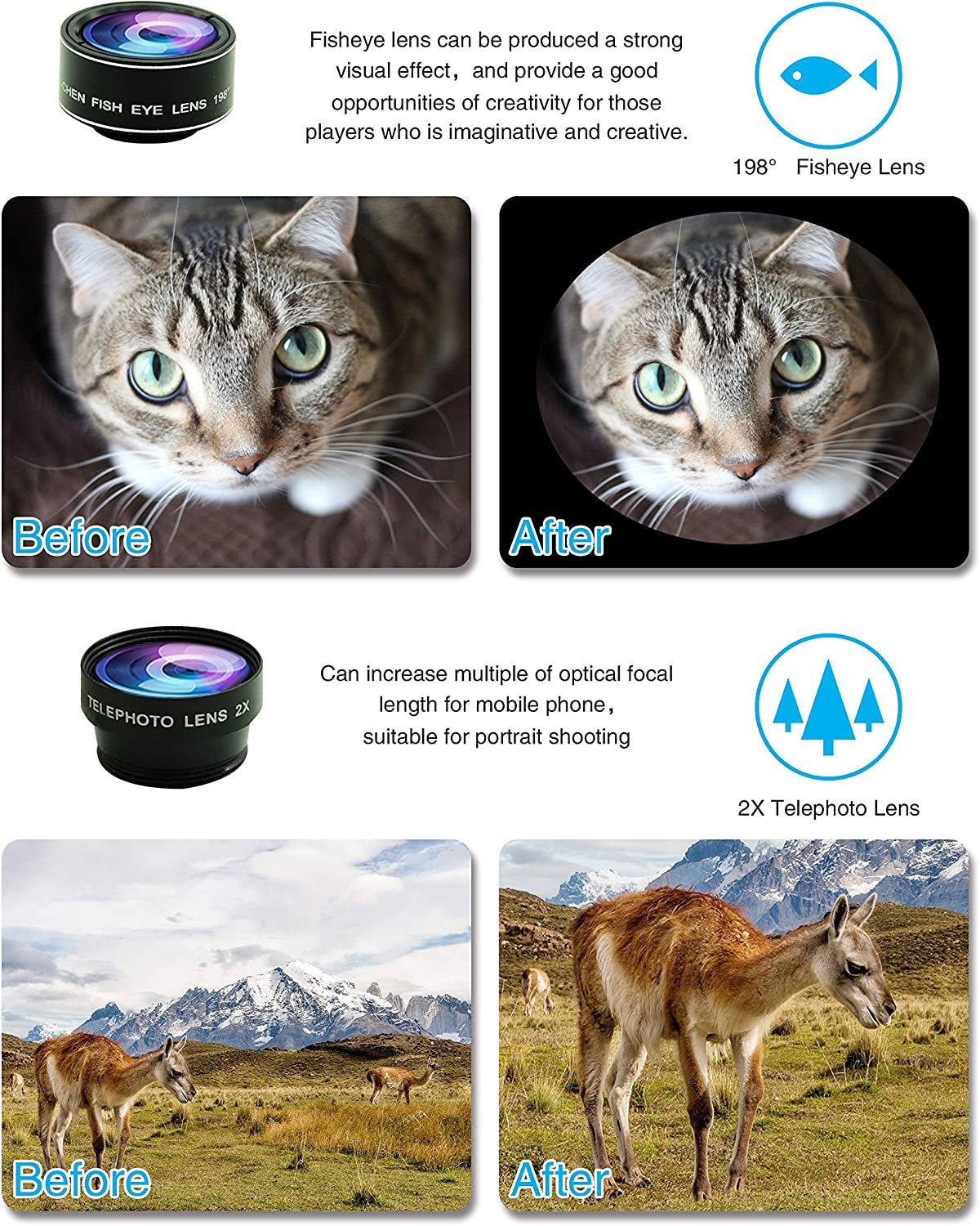 8 in 1 Phone Camera Lens Kit, 0.63Wide Angle Lens+15X Macro+198°Fisheye+2X Telephoto+Kaleidoscope+Cpl/Starlight/Universal Clip, Zoom Compatible with Iphone Samsung Smartphones (Black)  Bsy Digital   