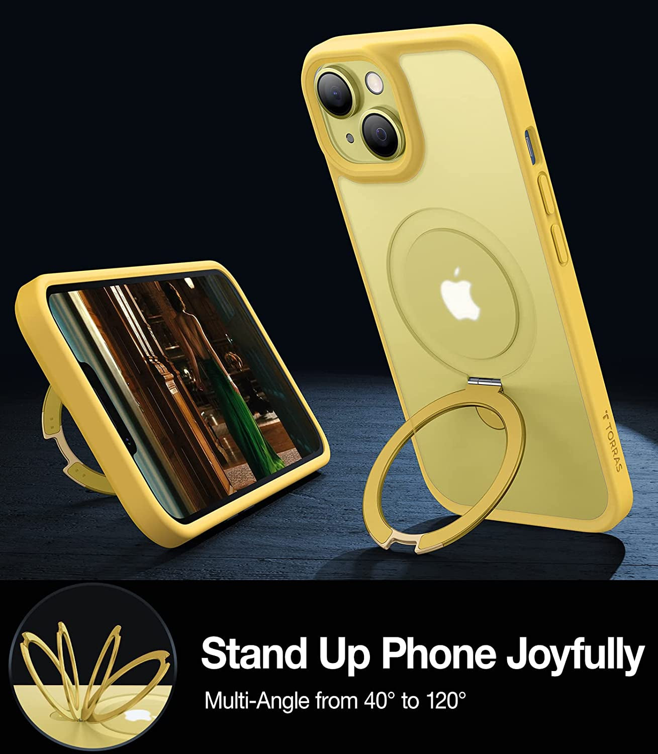 TORRAS Magnetic UPRO Ostand for Iphone 14 Case/Iphone 13 Case 6.1 Inch, Compatible with Magsafe Matte Hard Back with Soft Silicone Edge Protective yet Slim Kickstand Phone Cases for Iphone 14, Yellow  TORRAS   