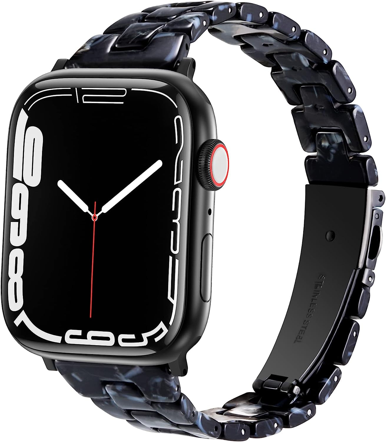 Slim Resin Bands Compatible with Apple Watch Band 38Mm 40Mm 41Mm 42Mm 44Mm 45Mm 49Mm Thin Light Strap with Stainless Steel Buckle Replacement Bracelet for Iwatch Ultra Series 8 SE 7 6 5 4 3 2 1  Arctime Black Flower 42/44/45/49mm 