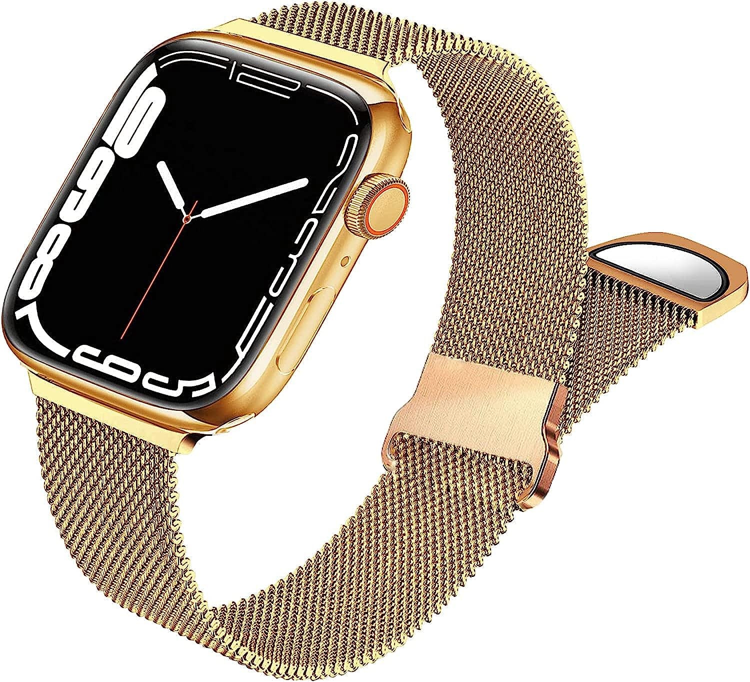 Magnetic Mesh Metal Bands Compatible with Apple Watch Band 38Mm 40Mm 41Mm 42Mm 44Mm 45Mm 49Mm for Milanese Sport Clasp Loop Strap Women Men for Iwatch Series 8 7 SE 6 5 4 3 2 1  HYRUNHX Gold 42/44/45mm 