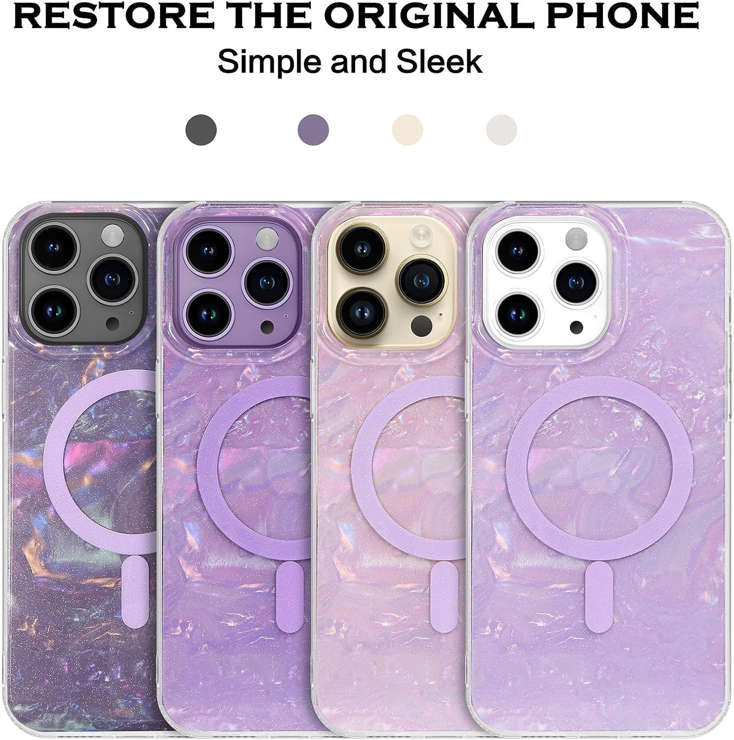 YINLAI Case for Iphone 14 Pro Max,[Compatible with Magsafe],Pearl Glitter Magnetic Slim Bling Sparkly Mother-Of-Pearl Seashell Women Girls Girly Soft Shockproof Protective Phone Cover 6.7 Inch,Purple  YINLAI   