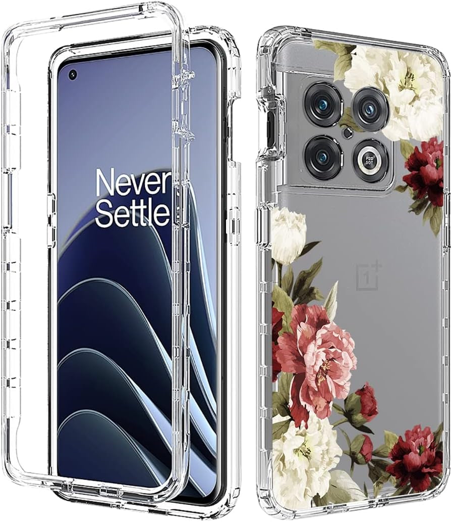 Yodueiv for Oneplus 10 Pro NE2210 Case with Tempered Glass Screen Protector, Full-Body Cute Clear Floral Pattern Protective Phone Cover Case for Oneplus 10 Pro (Flower)  Yodueiv   