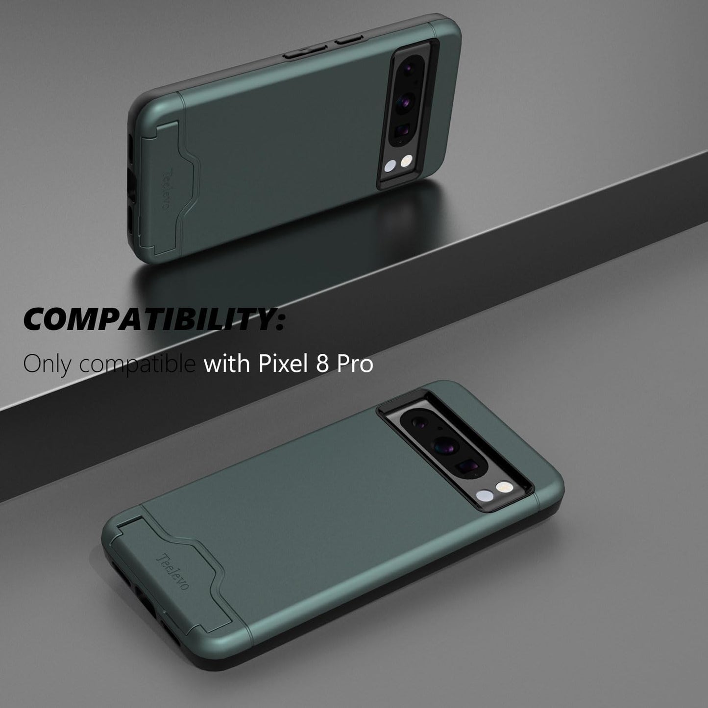 Teelevo Wallet Case for Google Pixel 8 Pro, Dual Layer Case with Card Slot Holder and Kickstand for Google Pixel 8 Pro - Dark Green  Teelevo   