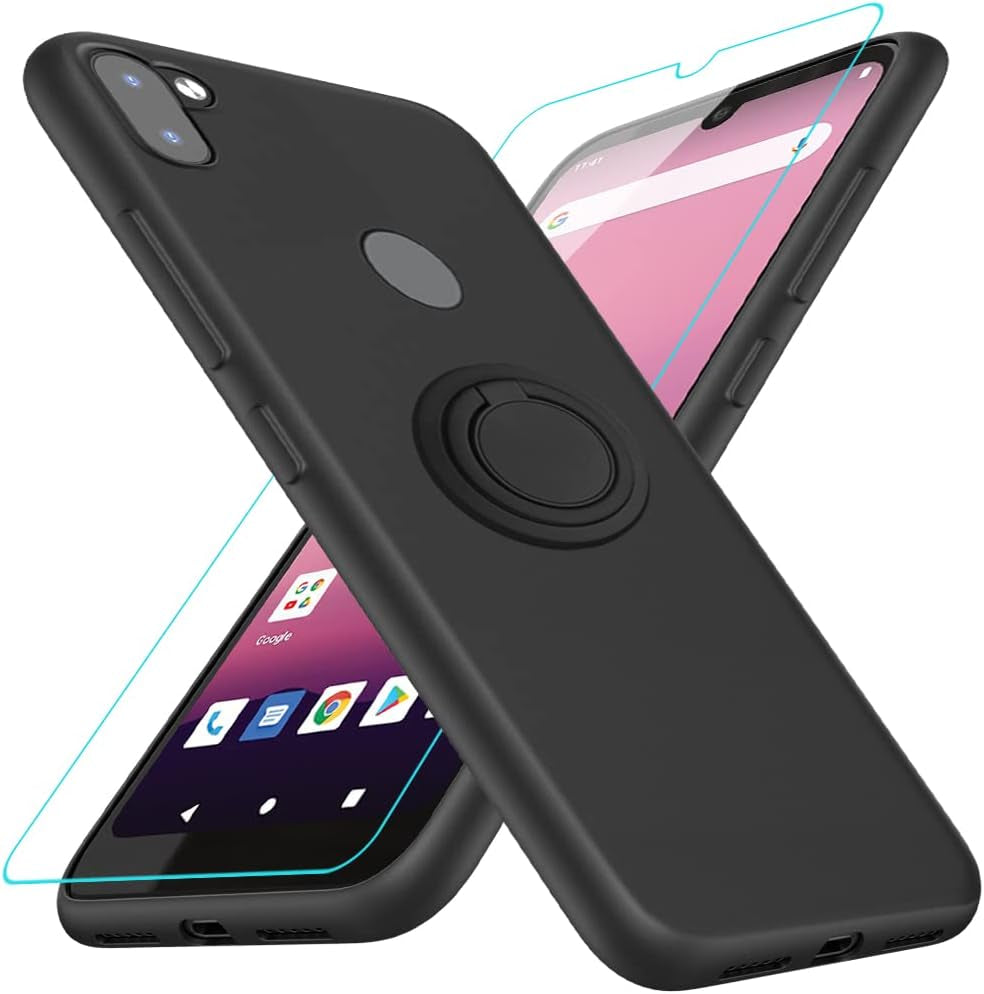 For Motorola Moto G 5G 2023 Phone Case with Glass Screen Protector, 360° Rotatable Ring Holder Magnetic Kickstand/Stand Silicone TPU Shockproof Protective Cover Case for Motorola Moto G 5G - Black  Nijiadi Orbic Q10 4G Lte Black  