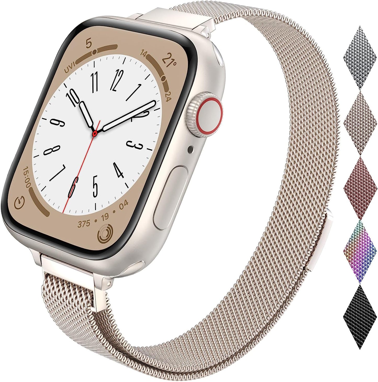 LELONG Women Slim Watch Band for Apple Watch 38Mm 40Mm 41Mm 42Mm 44Mm 45Mm, Stainless Steel Mesh Loop Magnetic Clasp Replacement for Iwatch Bands Series 8 7 SE 6 5 4 3 2 1  LELONG A--Starlight 45mm/44mm/42mm 