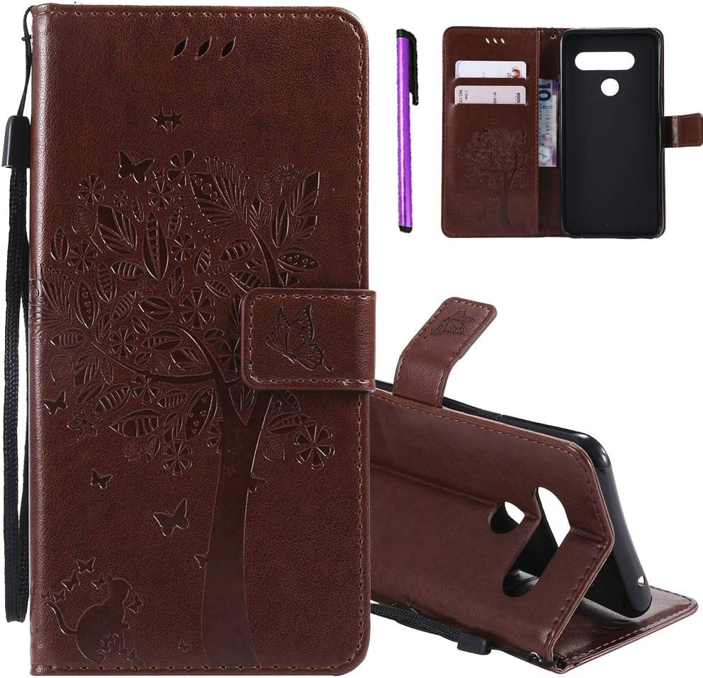 ISADENSER LG V40 Thinq Case LG V40 Flip Case for Women [Wallet Stand] as Case with Cards Slot Holder Cash Pockets Magnetic Closure PU Leather Wallet Case Cover for LG V40 Thinq Blue Cat Wish Tree  ISADENSER D] Kt-Wish Tree Leather-5  