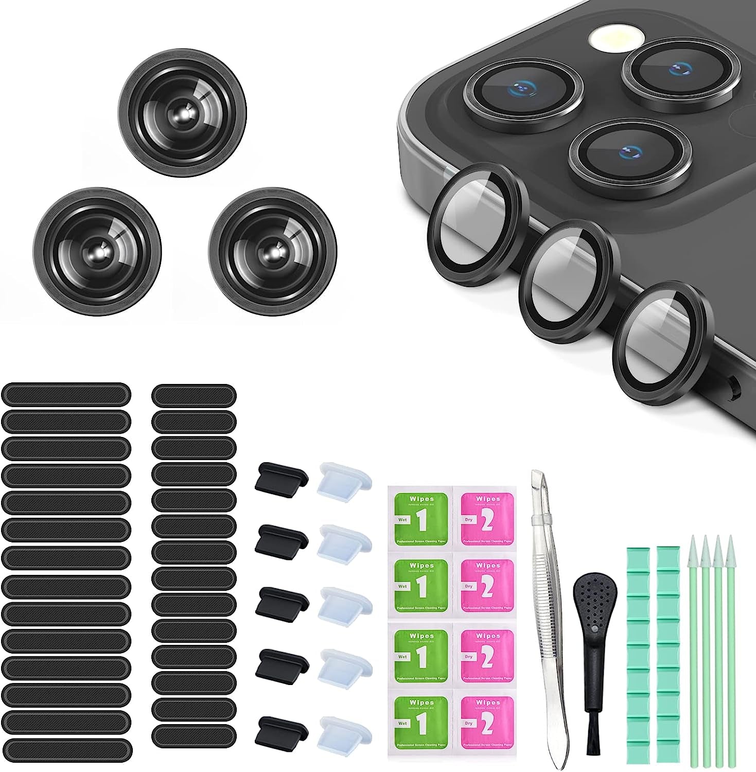 16 PCS Iphone Metal Speaker Dust Cover (8PCS Black and 8PCS Silver) 2PCS Iphone Metal Dust Plug 10PCS Silicone Dust Plugs,With Cleaning Tools Compatible Iphone 12/13 /14 Pro/Pro Max/Iphone Series  Pohgelan graphite color iphone 12Pro Max 