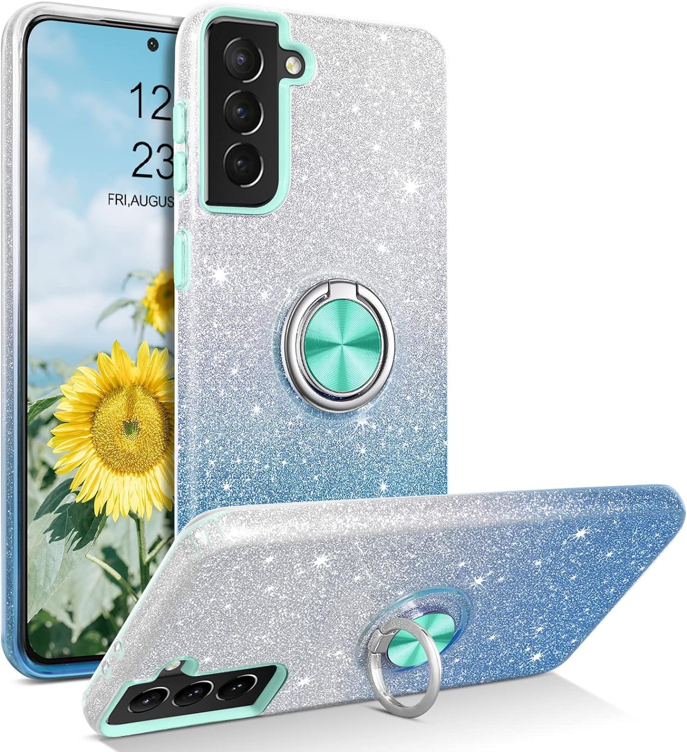 BENTOBEN Samsung Galaxy S21 plus Case 6.7", Sparkly Glitter Slim Phone Case with 360° Ring Holder Kickstand Car Mount Supported Dual Layer Protective Cover for Samsung Galaxy S21+ plus 5G 2021, Black  BENTOBEN C246-Blue  