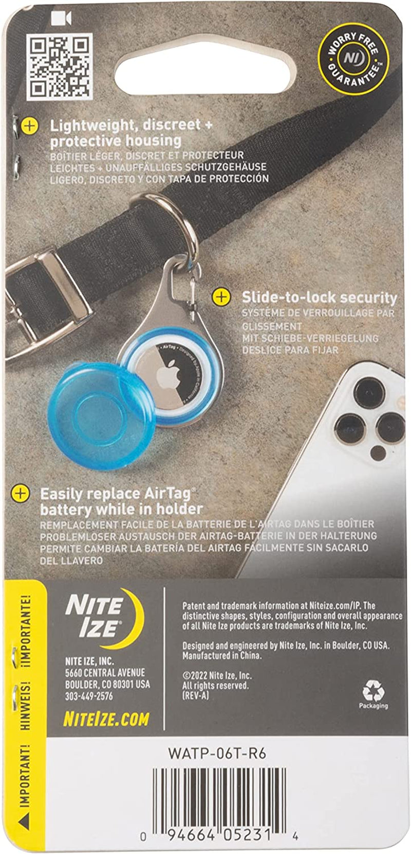 Nite Ize, Inc. WATP-06T-R6 Nite IZE Wearabout Clippable, Apple Airtag Locking Carabiner for Pets, Smoke Tracker Holder  Nite Ize, Inc.   