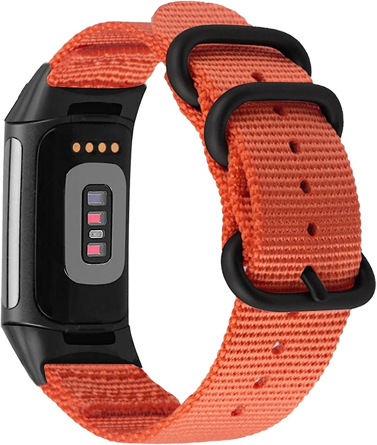Abanen Nylon Bands for Fitbit Charge 5, Woven Nylon Quick Dry Band Wrist Strap with Stainless Steel Ring Clasp Adjustable Compatible with Fitbit Charge 5 for Men and Women  Abanen Orange  
