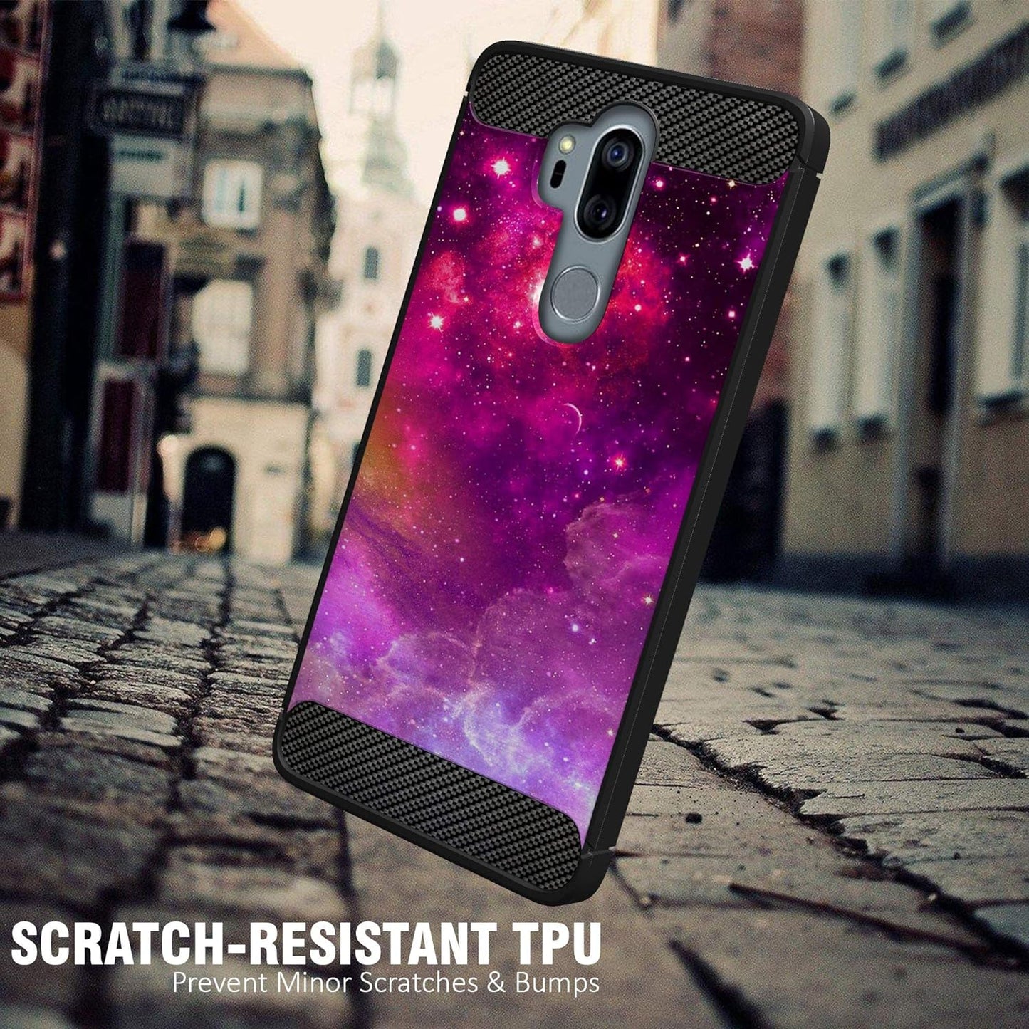 Casesondeck Case Compatible with [LG G7 Thinq | LG G7] LG G7 Design Case, Slim Black Flexible Sleek Shock Protection TPU Case (Pink Galaxy Stars)  CasesonDeck   