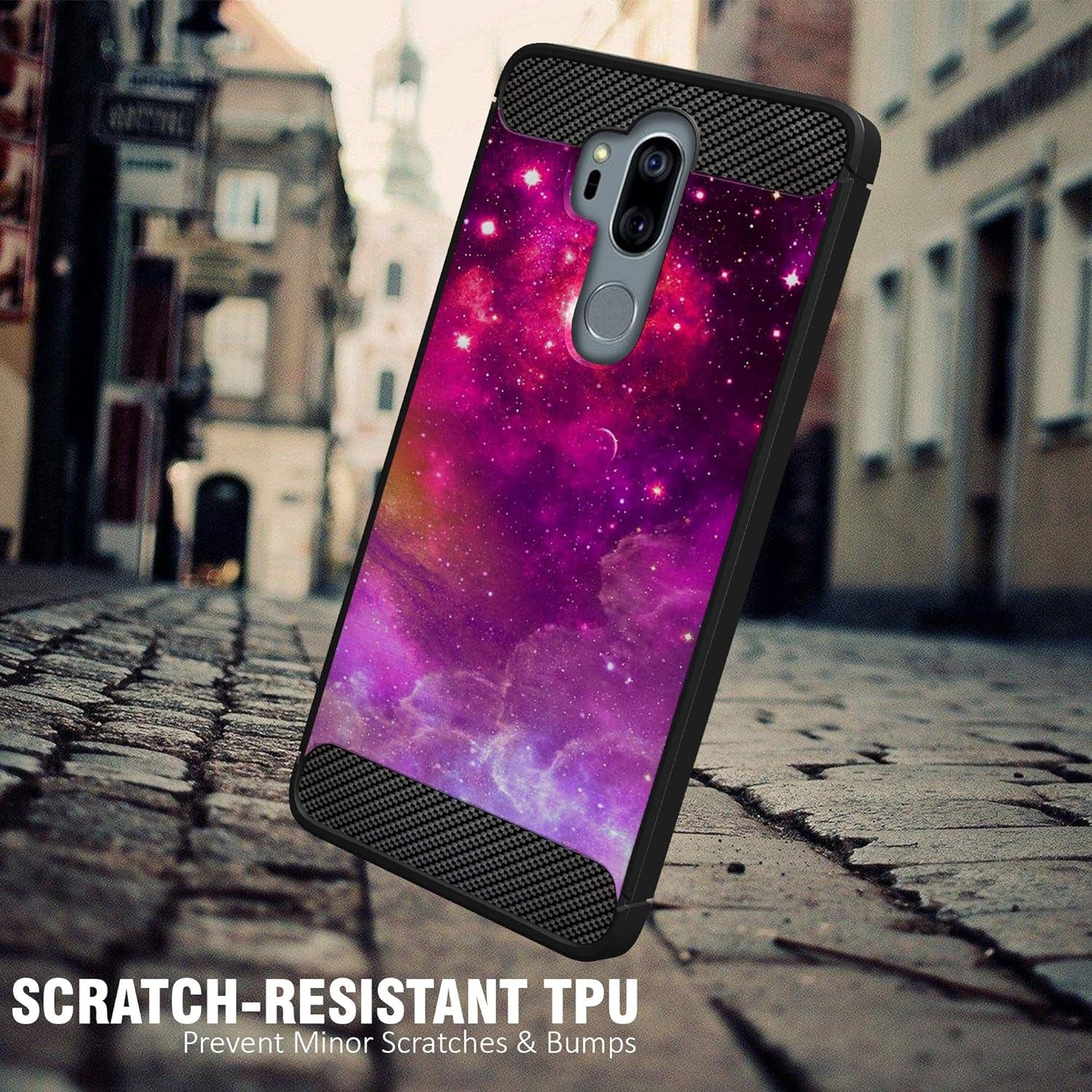 Casesondeck Case Compatible with [LG G7 Thinq | LG G7] LG G7 Design Case, Slim Black Flexible Sleek Shock Protection TPU Case (Pink Galaxy Stars)  CasesonDeck   