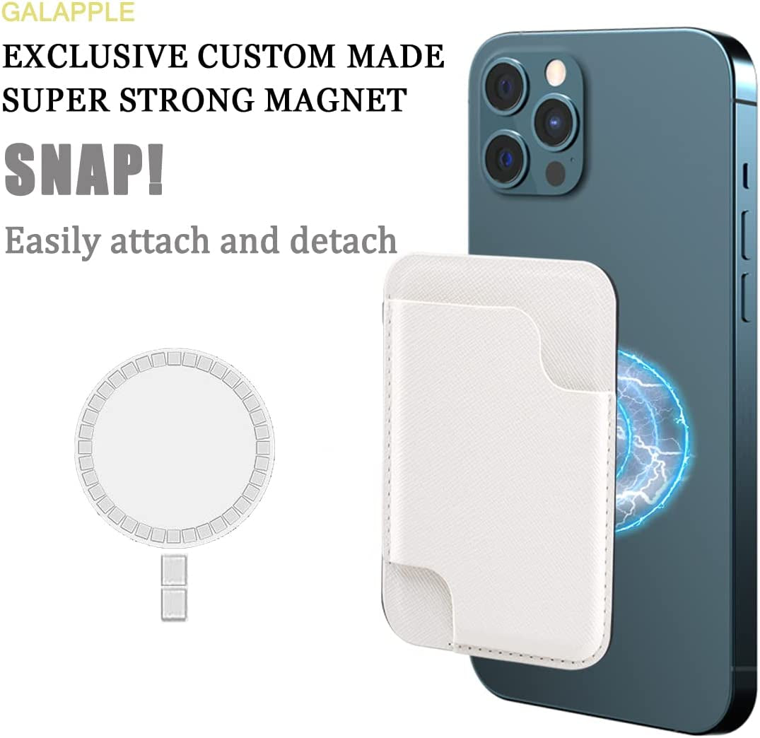 GALAPPLE White Faux Leather Magsafe Wallet with Card Slot at Front, Scratch Resistant Dectable Magnetic Credit Card Holder Compatible with Iphone 14 13 12 Series & Phone Magsafe Case(Max 3 Cards)  GALAPPLE   