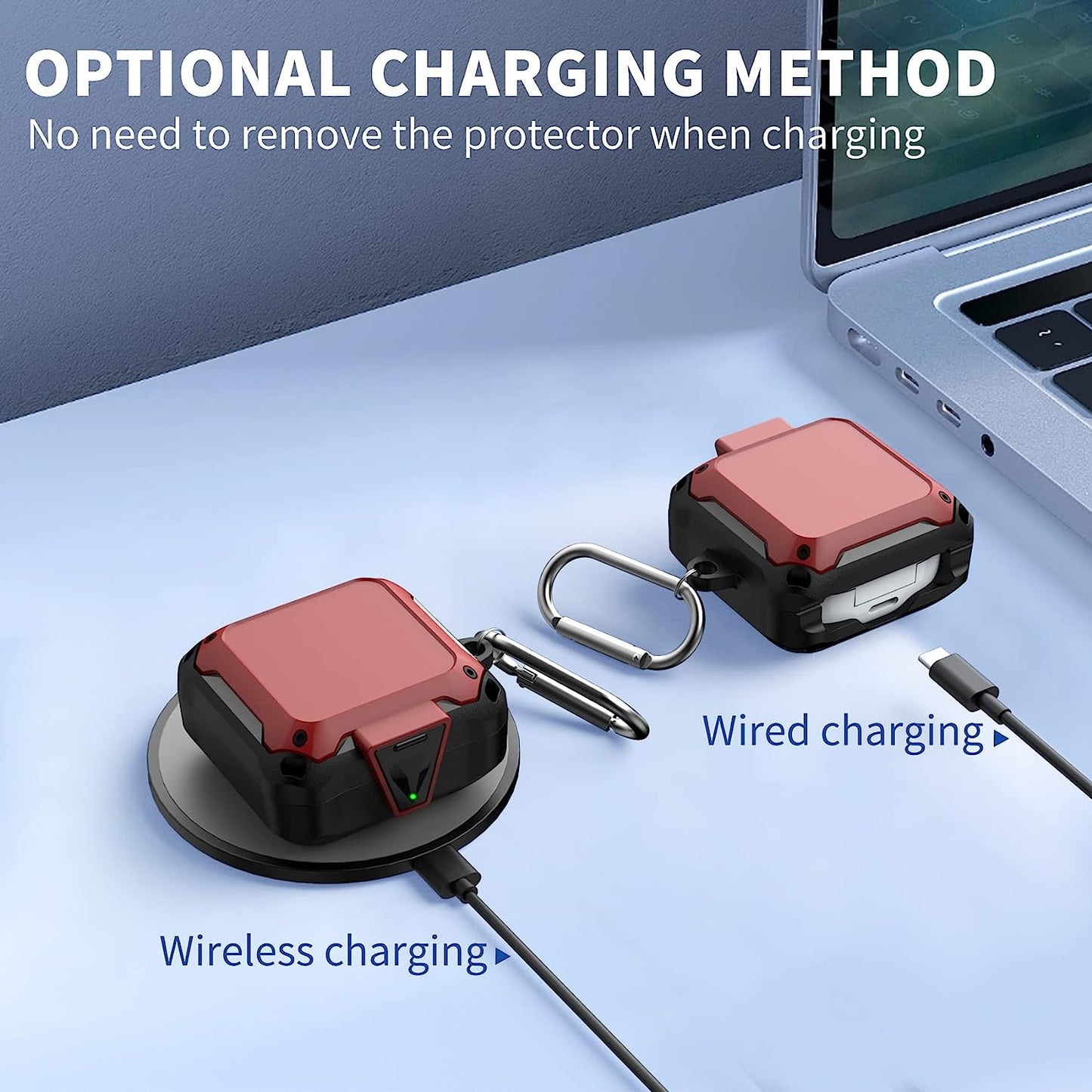 WOOPIT Armor Case Cover for Samsung Galaxy Buds 2 Pro Case(2022)/Galaxy Buds Pro Case(2021)/ Galaxy Buds 2 Case (2021)/Galaxy Buds Live Case(2020) with Zipper Box/Keychain/Brush/Wrist Strap (Red)  WOOPIT   