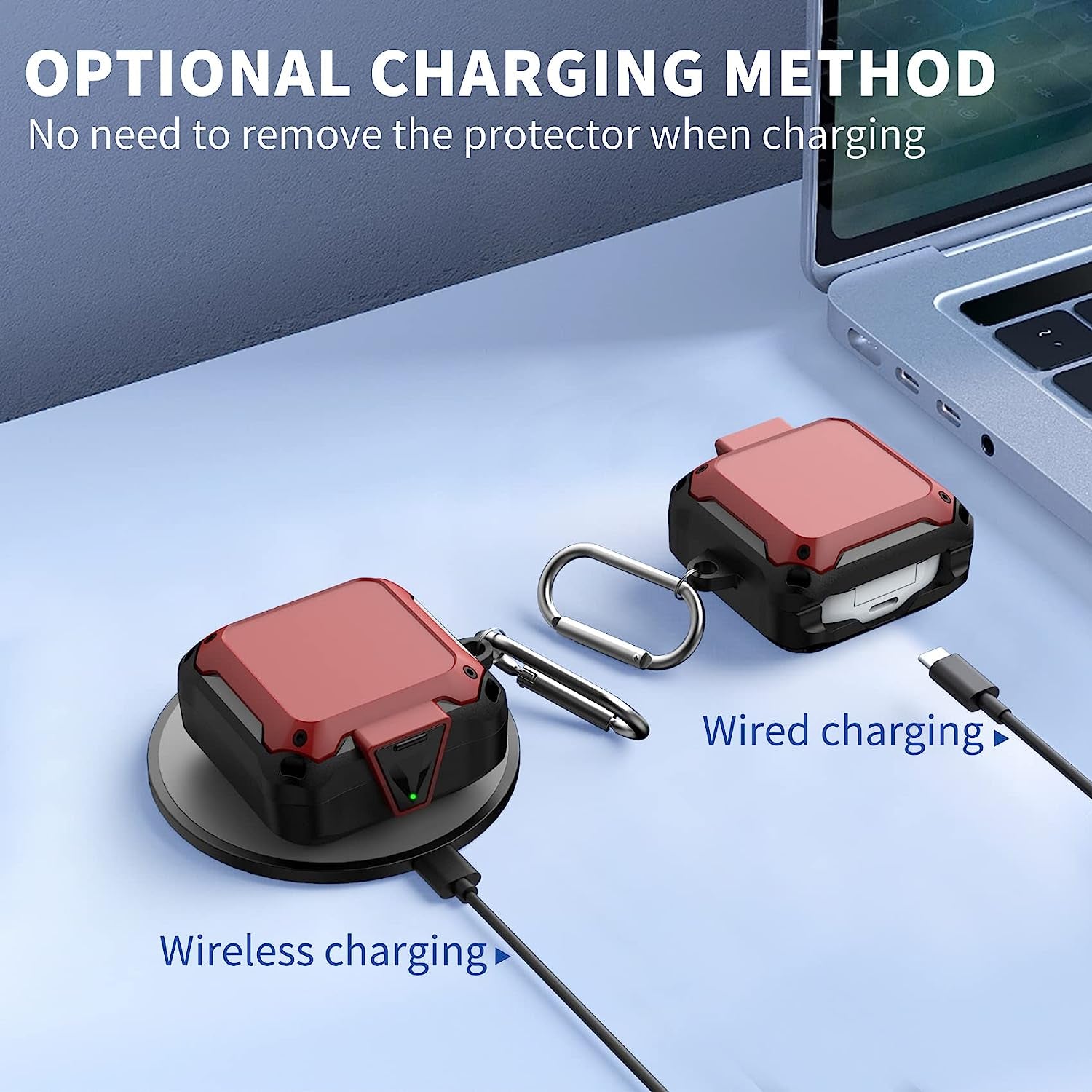 WOOPIT Armor Case Cover for Samsung Galaxy Buds 2 Pro Case(2022)/Galaxy Buds Pro Case(2021)/ Galaxy Buds 2 Case (2021)/Galaxy Buds Live Case(2020) with Zipper Box/Keychain/Brush/Wrist Strap (Red)  WOOPIT   