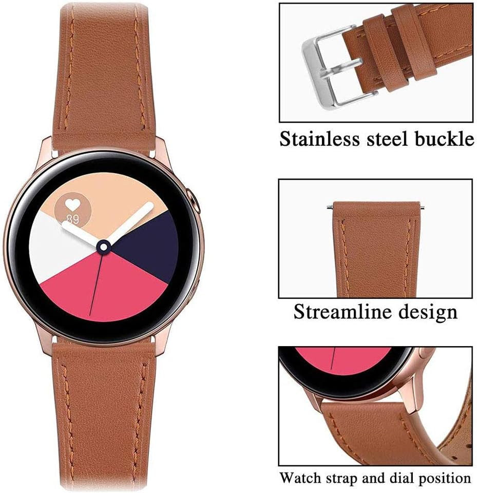 Sankel Compatible for Samsung Galaxy Watch Active 2 Band,Women Men 20Mm Genuine Leather Watch Strap Replacement Wristband for Samsung Galaxy Watch Active/Active 2/Galaxy Watch 42Mm/Gear Sport (Brown)  Sankel   