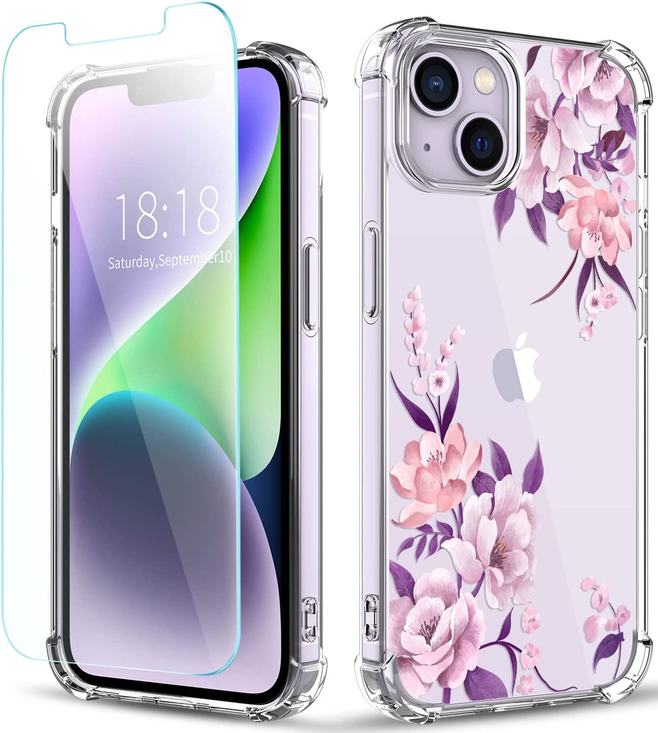 YOYORI Compatible with Iphone 14 Case with Screen Protector, Flower Pattern Design, Floral Clear Women Phone Case Shockproof Protective Soft TPU Bumper Cover 6.1 Inch 2022(Hibiscus)  YOYORI i14-22  