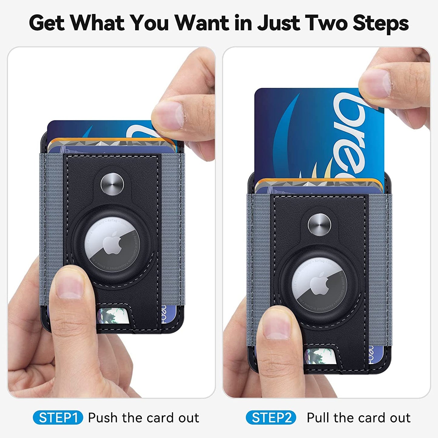 Magnetic Wallet Card Holder with Airtag Holder, Mag Safe Card Holder Airtag Wallet for Iphone 14 Pro Max/14Pro/14/13/12, Airtag Mag-Safe Wallet Leather for Back of Iphone 14/13/12 Series, Midnight  RUWGT   