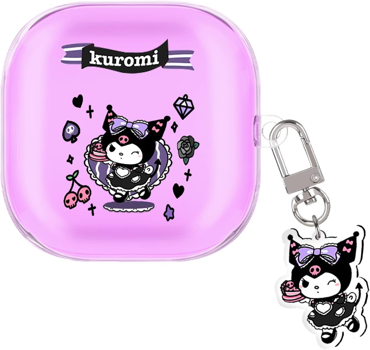 Cute Rabbit Case Compatible with Beats Fit Pro Clear Case with Kawaii Strawberry Bunny Keychain for Women Girls Kids Soft Silicone Anime Cover for Beats Fit Pro  CameCosy Kuro  