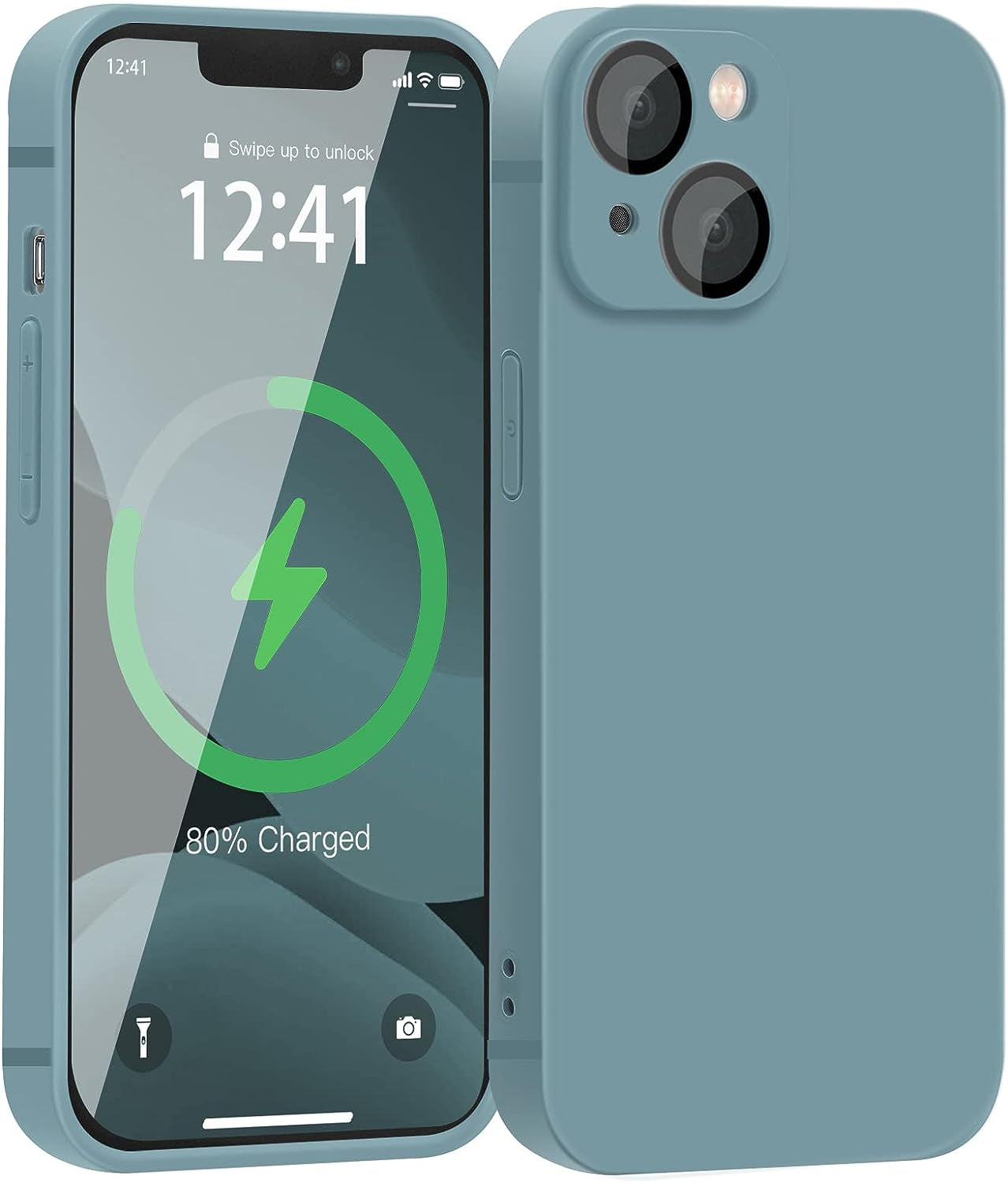 YZR Silicone Case Compatible with Iphone 13 Case (6.1 Inch 2021), with Camera Protection, Liquid Silicone Phone Case (Khaki)  YZR Smoke Blue  