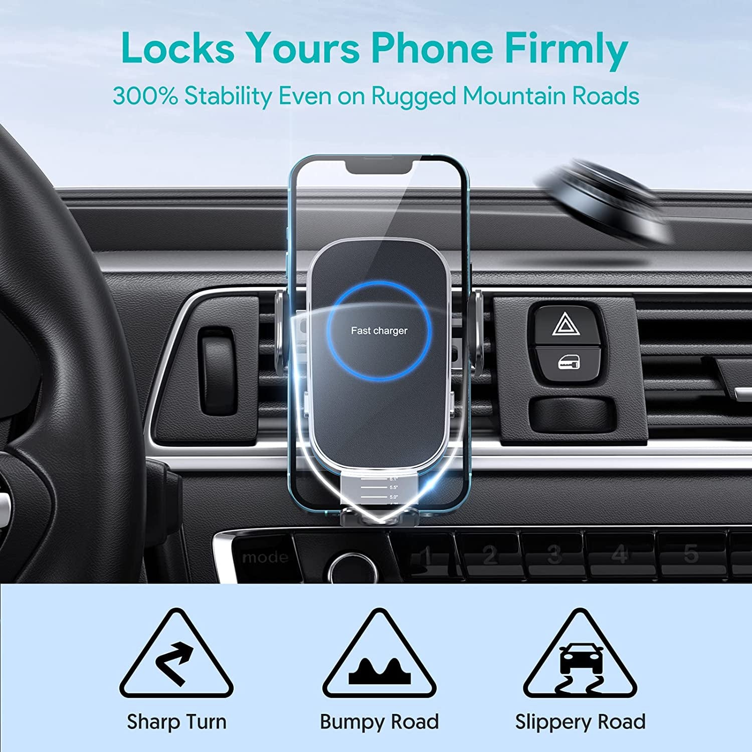 Wireless Car Charger, 15W Auto-Clamping Charger Mount, Air Vent Car Charging Holder for Iphone 14/14 Pro/13/13 Pro /12/12 Pro/ 11/11 Pro/Xr/Xs/X/8, Samsung S23/S22/S21(With QC 3.0 Charger)  Shenzhen Meskey Technology co.,ltd   