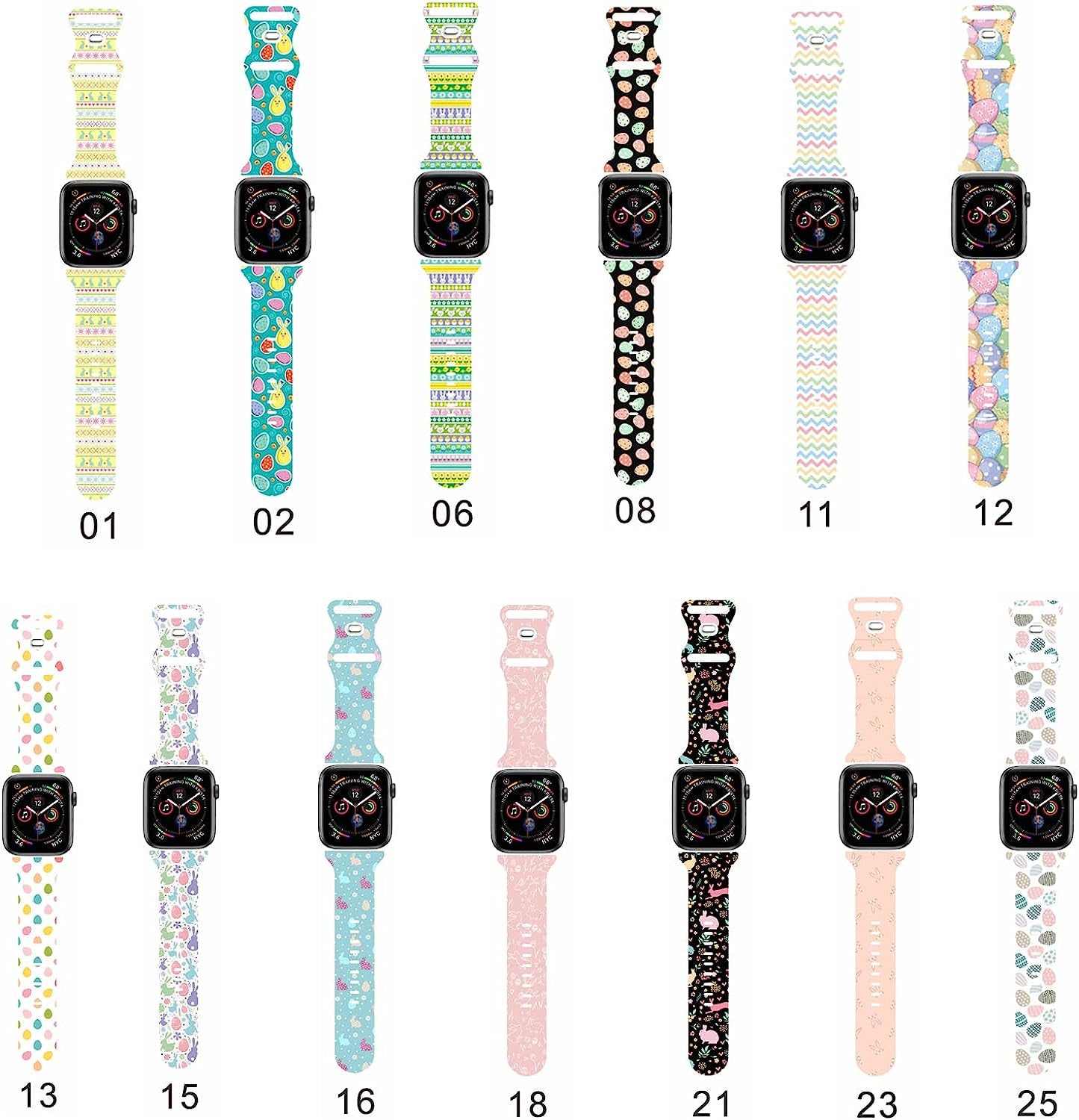 Easter Theme Bunny Rabbit Eggs Pattern Bands Compatible with Apple Watch 38Mm 40Mm 41Mm 42Mm 44Mm 45Mm 49Mm, Soft Silicone Sports Wristband Strap for Iwatch SE & Series 8/7/6/5/4/3/2/1  HYHMXB   