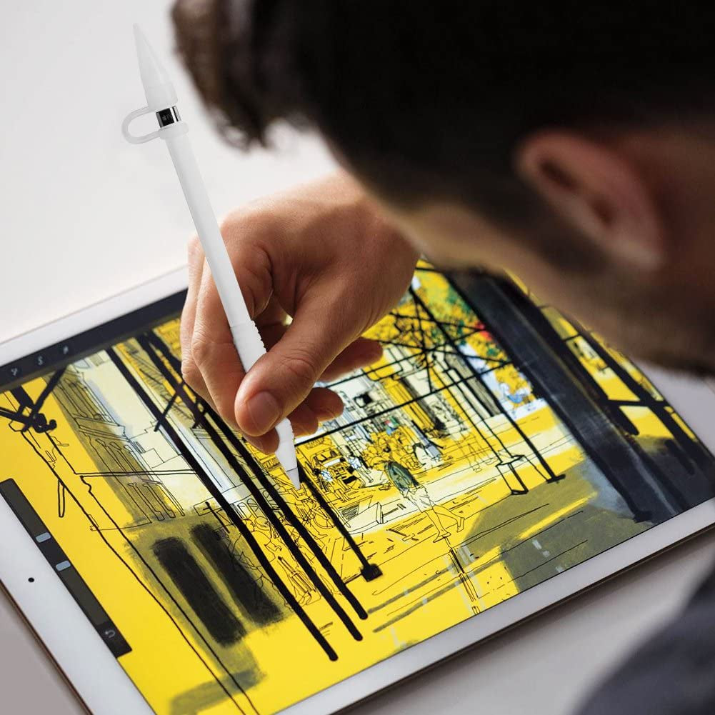 [5-Piece] MEKO Accessories for Apple Pencil Cap Holder/Nib Cover/Lightning Cable Adapter Tether/ 2 in 1 Fiber Cap as Stylus/Soft Silicone Protective Grip for Ipad Pro Pencil  MEKO   