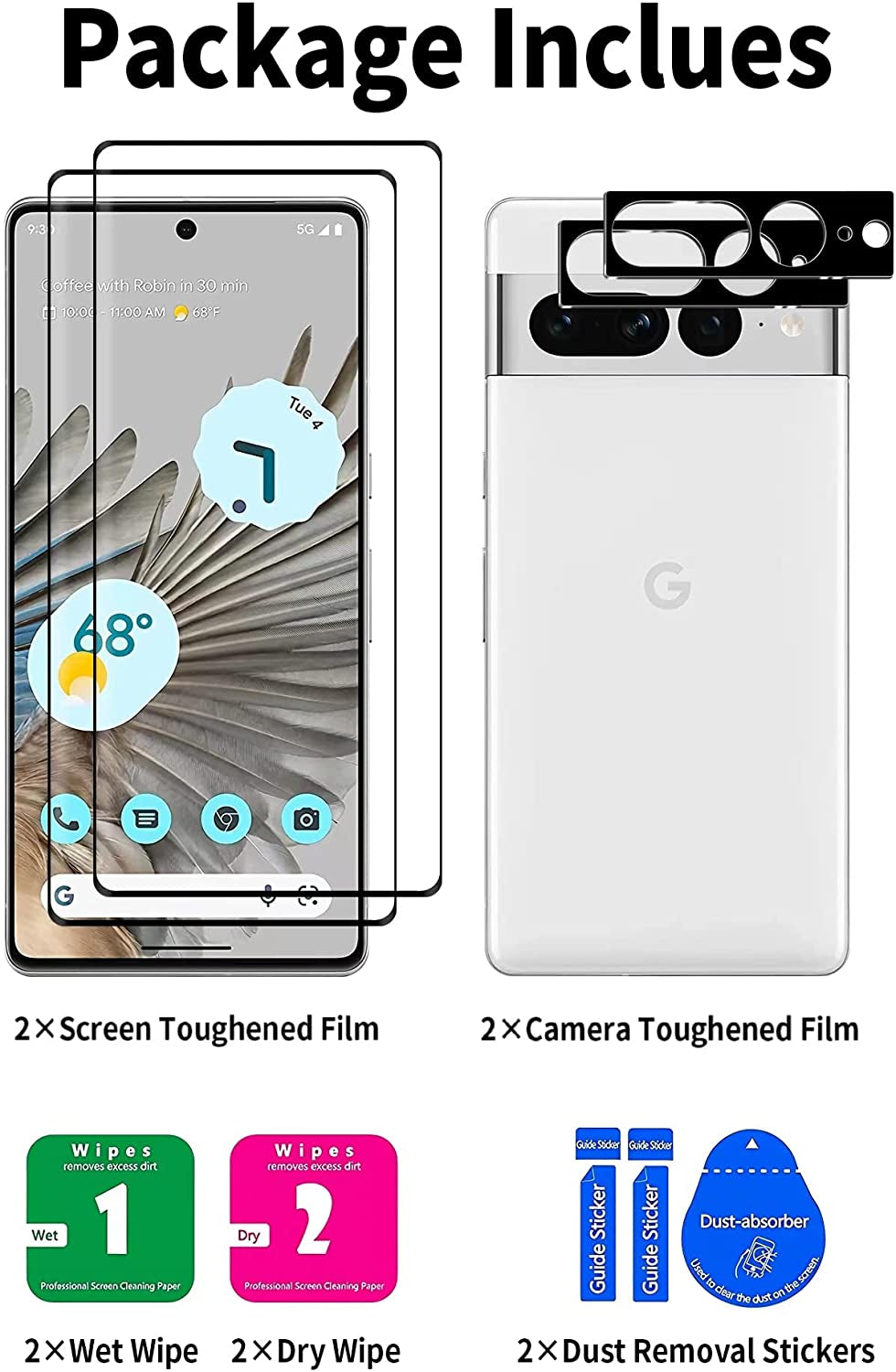 Corefyco Direct [2+2 Pack for Google Pixel 7 Pro Screen Protector 6.7 Inch and Camera Lens Protector, 9H Tempered Glass, HD Clear, Scratch Resistance, 3D Curved  Corefyco Direct   