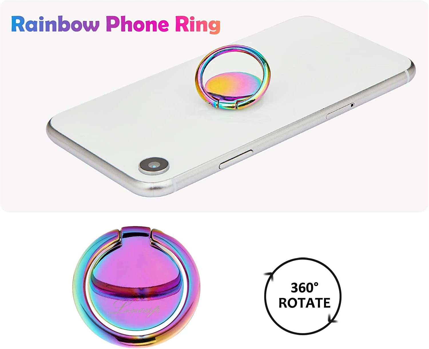 Lenoup Rainbow Cell Phone Ring Stand Holder,Purple Multicolor Ring Grip Kickstand,360 Rotation Metal Finger Ring for Almost All Phones,Pad  lenoup   