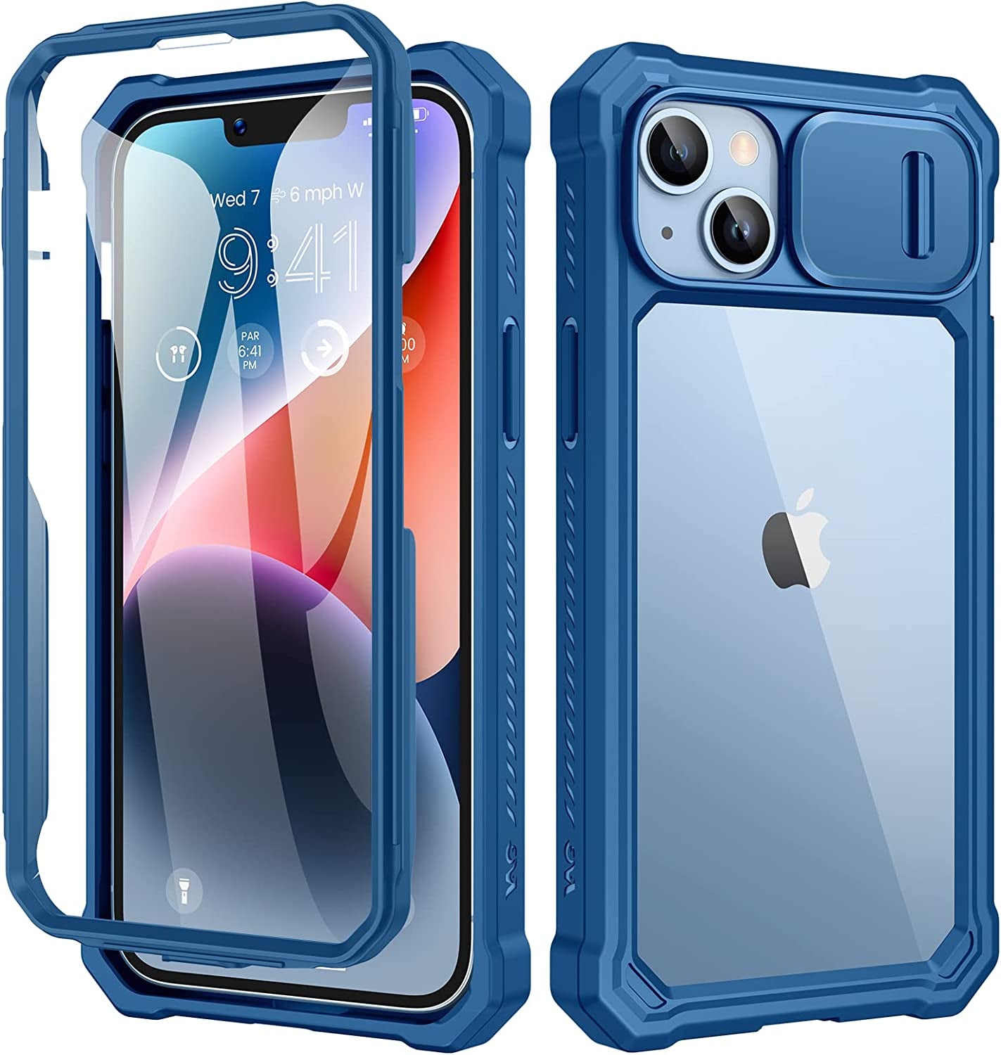 Ruky for Iphone 14 plus Case with Slide Camera Cover, Iphone 14 plus Case [Built-In Screen Protector], Full Body Case Heavy Duty Protection Shockproof Cover Girls Women for Iphone 14 plus 6.7", Purple  Ruky Blue  