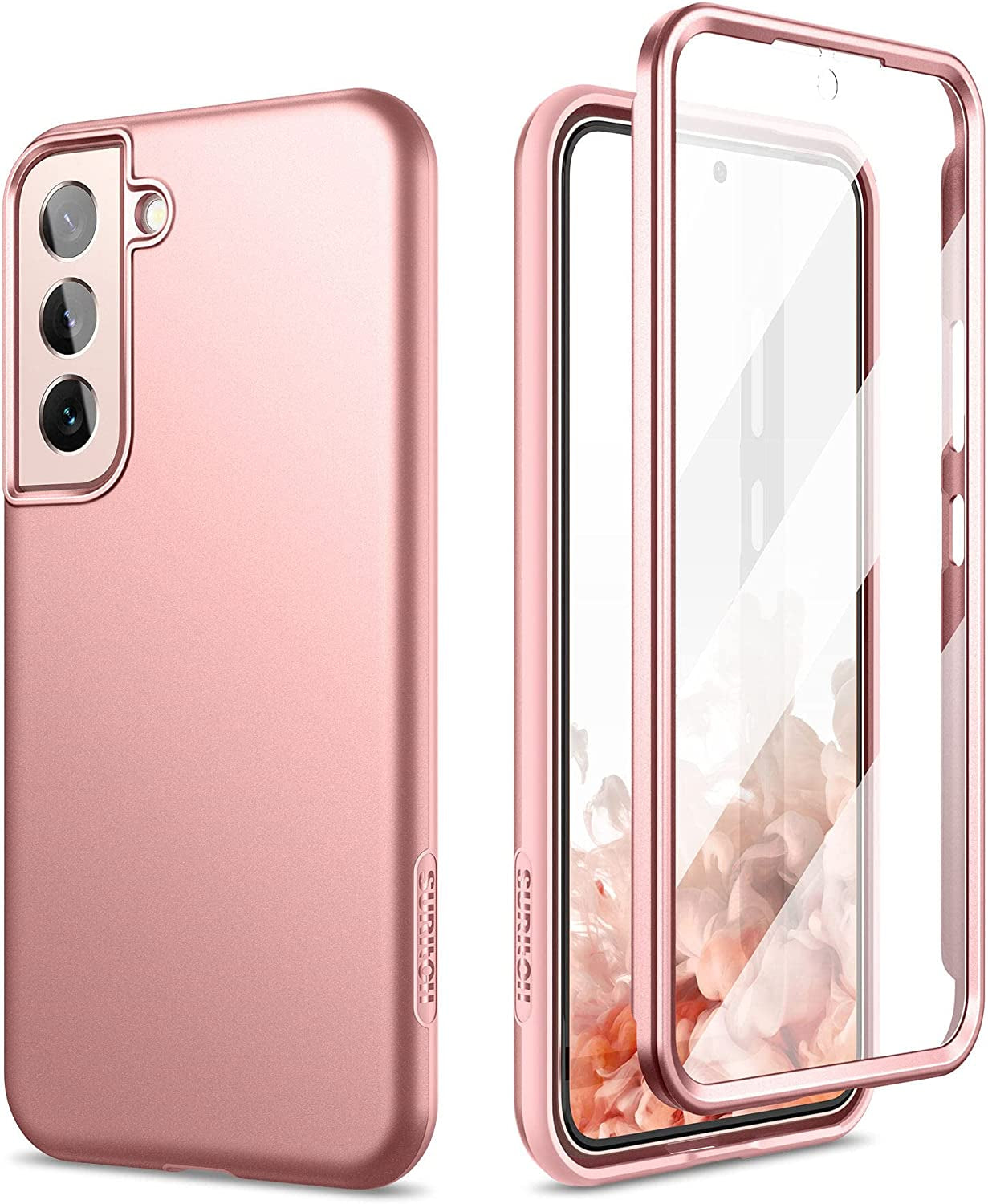 SURITCH for Samsung Galaxy S22 Case, [Built-In Screen Protector] Full Body Protection Shockproof Rugged Bumper Slim Soft Silicone Protective Cover for Galaxy S22 6.1 Inch (Green Mandala)  SURITCH Pink Gold  