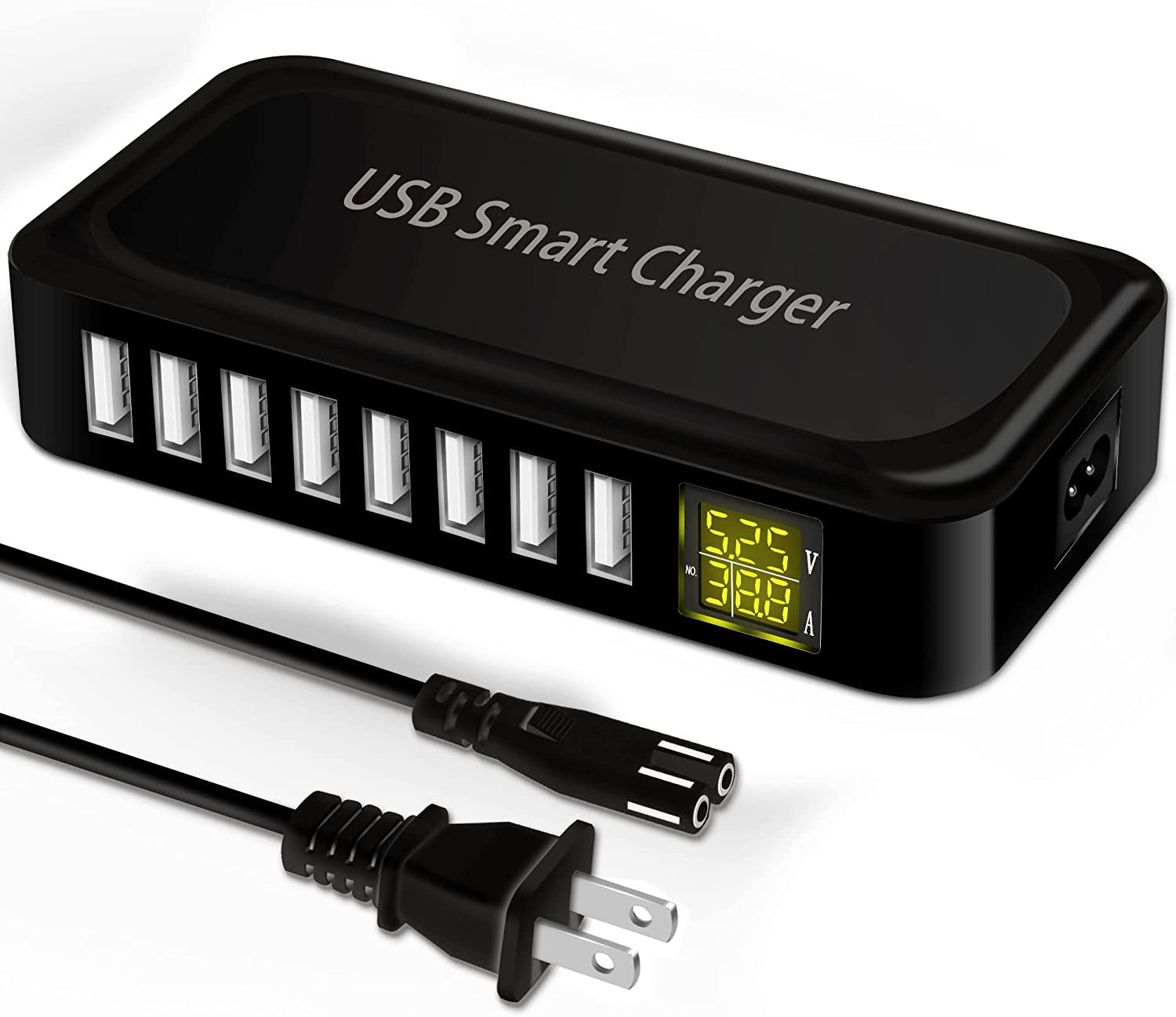 USB Charging Station, Ziwodiv 8-Port 60W/12A USB Charger Station, Multi Ports USB-A Charging Hub with LED Display, Compact Desktop Charger for Multiple Devices, Iphone Ipad Samsung Android and Tablet  Shenzhen Ruifeng Microelectronics Co. LTD Black  