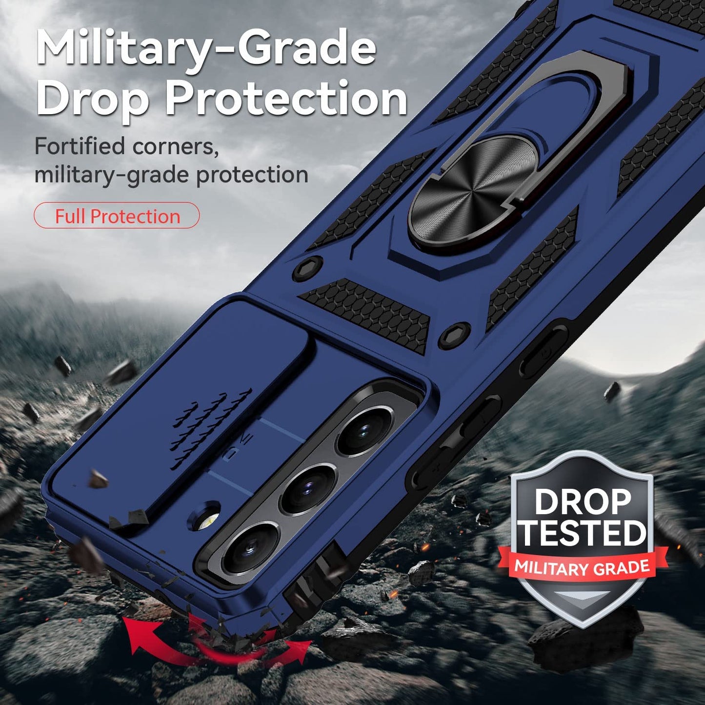 For Samsung Galaxy S22 plus Case with Camera Lens Cover HD Screen Protector, Military-Grade Drop Tested Magnetic Ring Holder Kickstand Protective Phone Case for Samsung Galaxy S22+ plus 5G (Navy Blue)  JINZHI Inc   