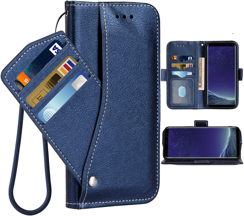 Asuwish Compatible with LG V35 Thinq V30 plus Wallet Case Wrist Strap Lanyard Leather Flip Cover Card Holder Stand Cell Accessories Phone Cases for LGV30 LGV35 LG30 LG35 V30 35 V30+ V30S H931 Blue  Asuwish   