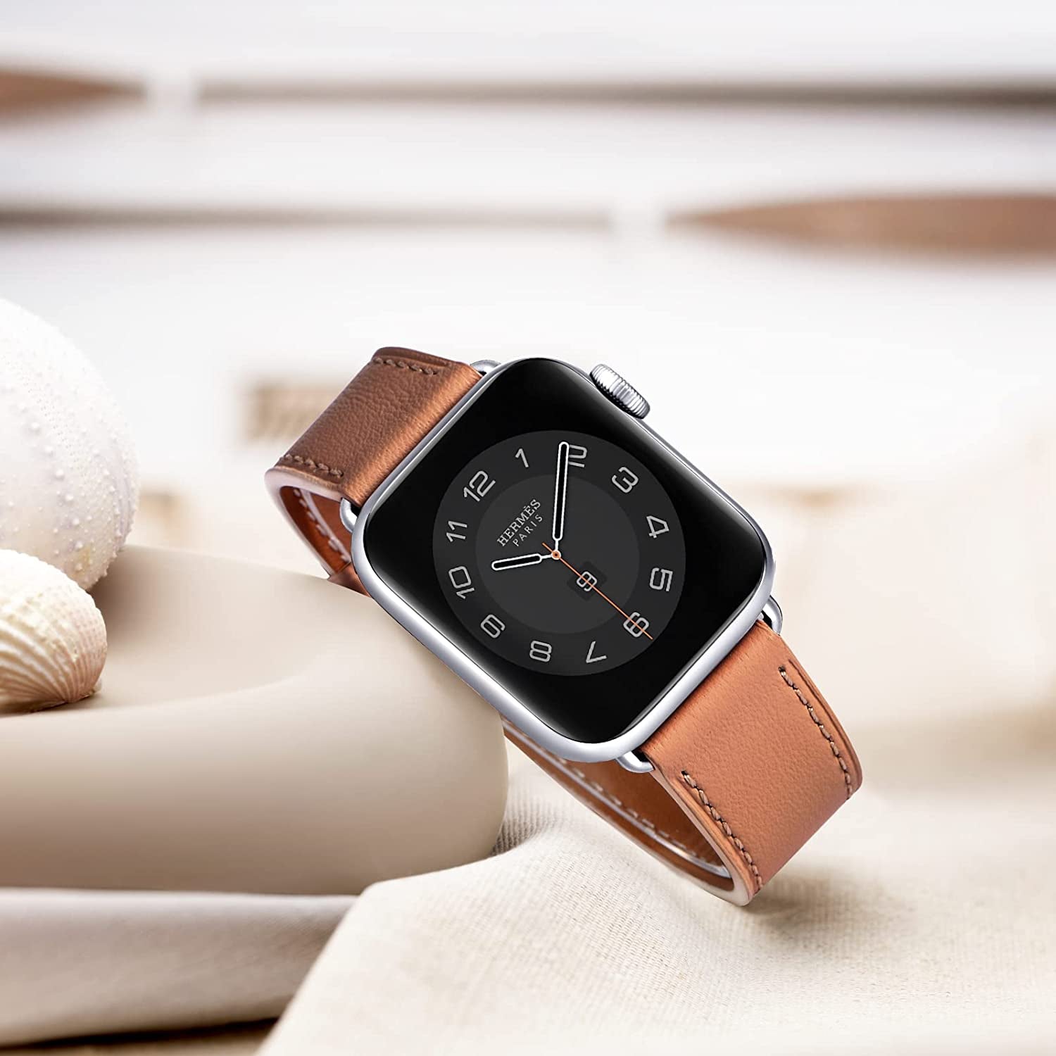 WFEAGL Compatible Iwatch Band 42Mm 44Mm 45Mm, Top Grain Leather Bands of Many Colors for Iwatch SE & Series 7,Series 6,Series 5,Series 4,Series 3,Series 2,Series 1 (Light Brown+Silver, 42Mm 44Mm 45Mm)  WFEAGL   