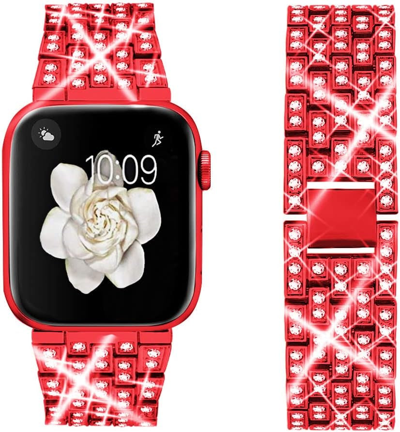 Dsytom Bing Band Compatible with Apple Watch Band 42Mm 44Mm 45Mm,Jewelry Replacement Metal Wristband Strap for Iwatch Band Series 8/7/6/5/4/3/2/1/SE Ultra(Silver)  Dsytom Red 42mm/44mm/45mm 