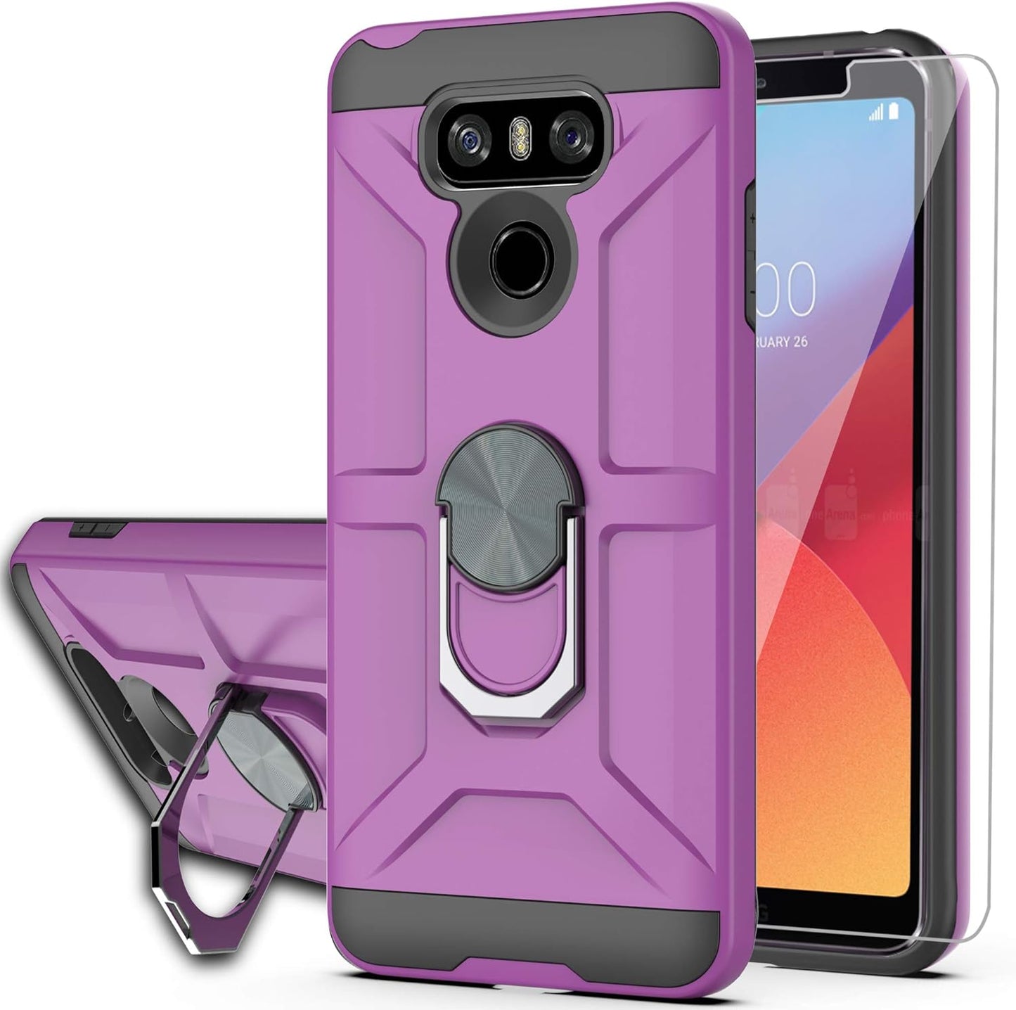 Ymhxcy Compatible for LG G6/G6 plus Case with HD Screen Protector，360 Degree Rotating Ring Kickstand Holder Dual Layers of Shockproof Phone Case for LG G6-ZS Mint  YmhxcY Zs-Purple  