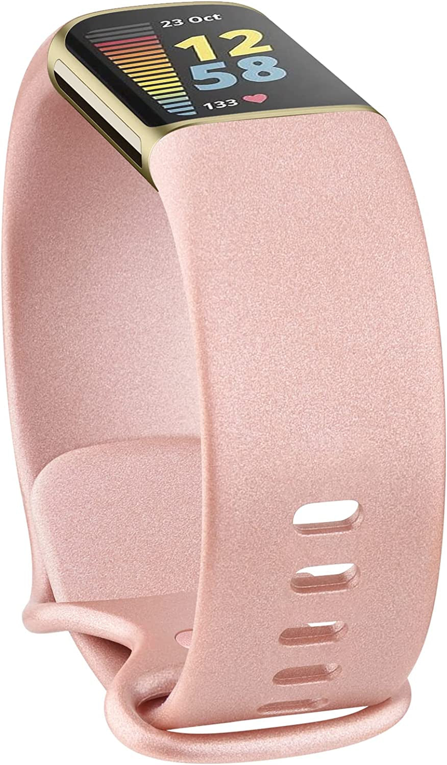 3 Pack Sport Bands Compatible with Fitbit Charge 5 Bands for Women Men, Classic Soft Silicone Replacement Wristbands for Fitbit Charge 5 Fitness Tracker (Small,Rose Gold/Champagne Gold/Wine Red)  AK   