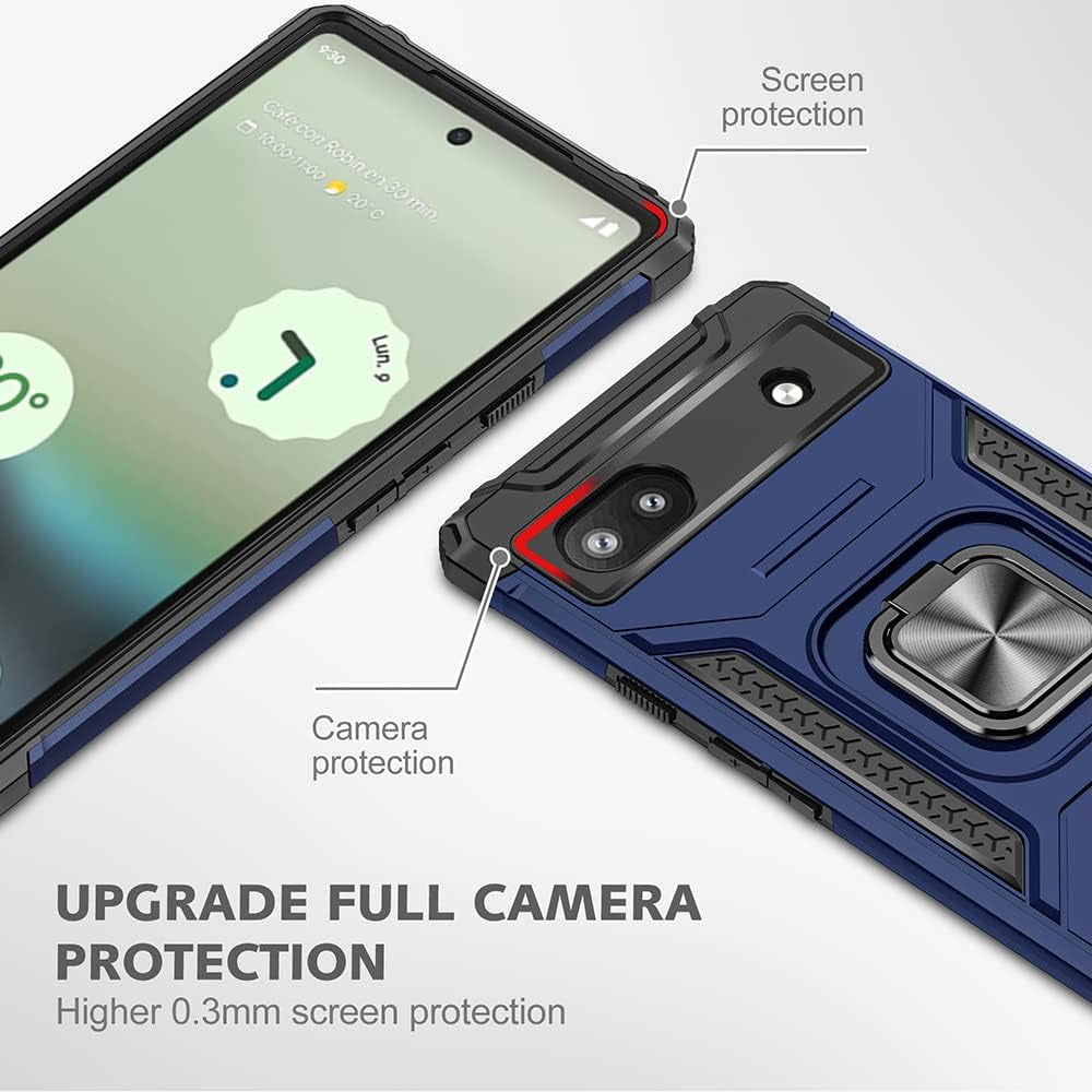 For Pixel 6A Case, Google Pixel 6A Case with HD Screen Protector, 360°Military Grade Rotatable Kickstand (Heavy Duty) Shockproof Protective Cases for Pixel 6A Case (Blue)  HNHYGETE   