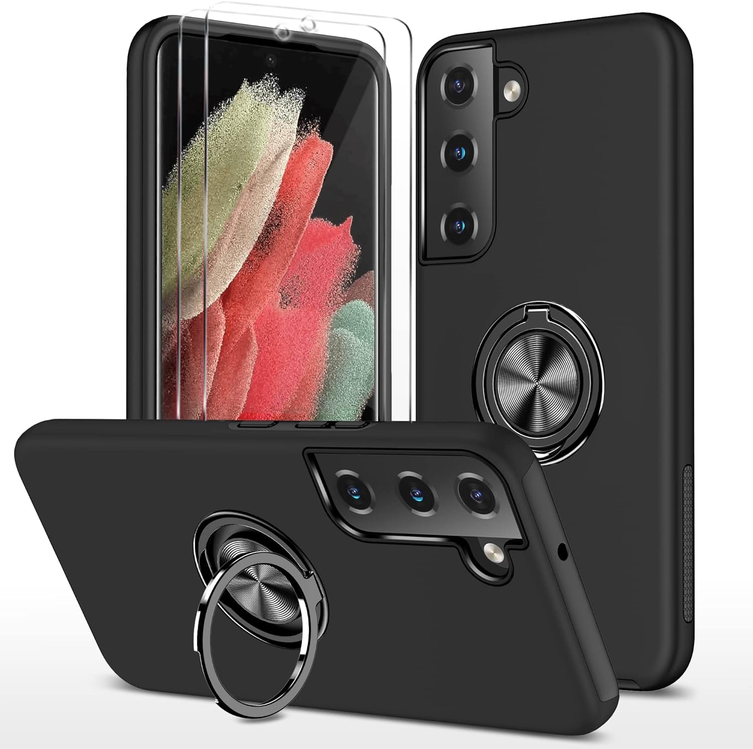 AKINIK for Samsung Galaxy S22 plus Case, S22 plus Case with Self Healing Flexible TPU Screen Protective [2 Pack],Military Grade Invisible Kickstand Case for Galaxy S22 plus (Black)  AKINIK   