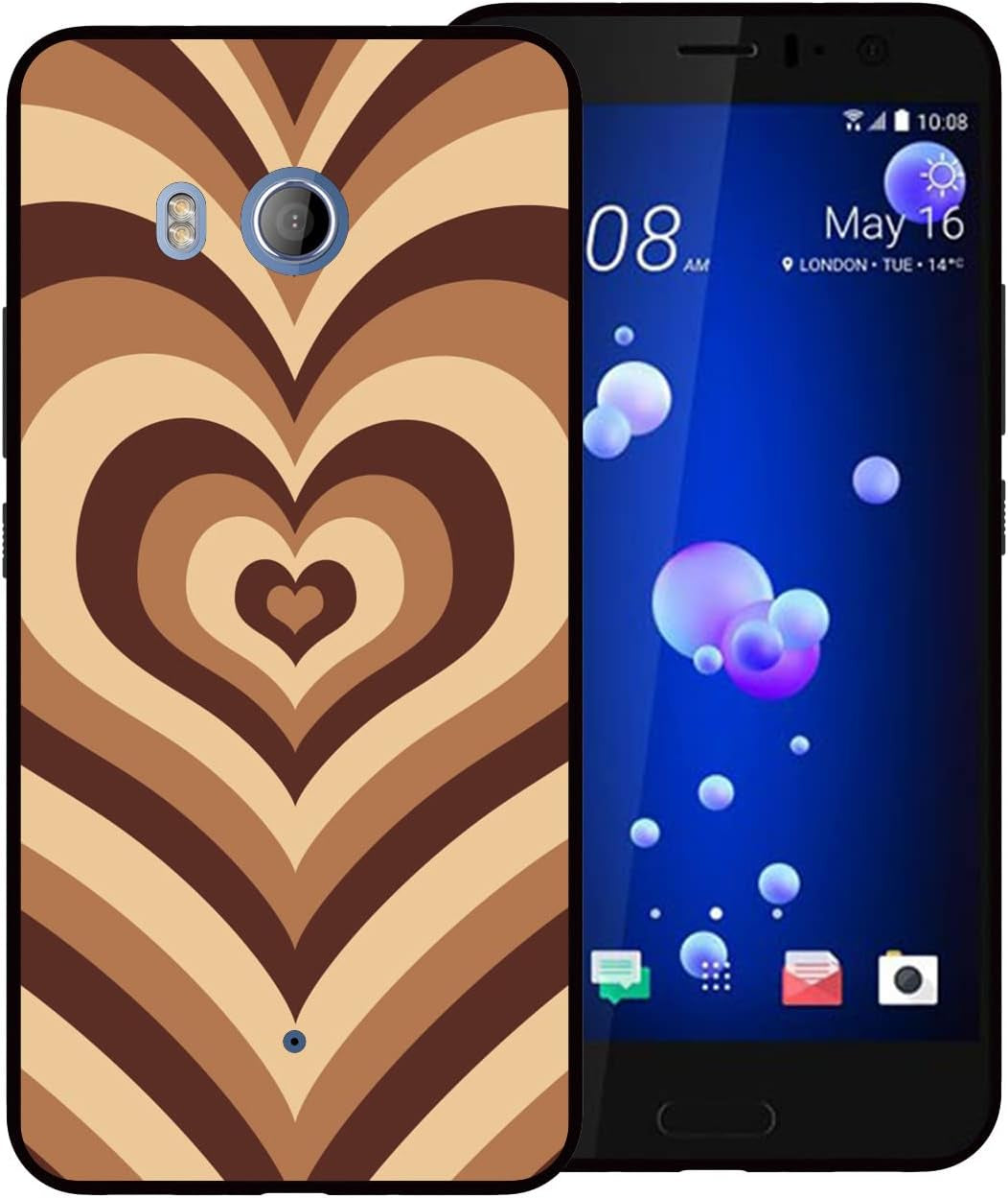 Zaztify Compatible with HTC U11, Khaki Heart Tunnel Center Love Swirl Cute Pattern Shockproof Protective Anti-Slip Thin Slim Soft Phone Case Cover Shell  zaztify   