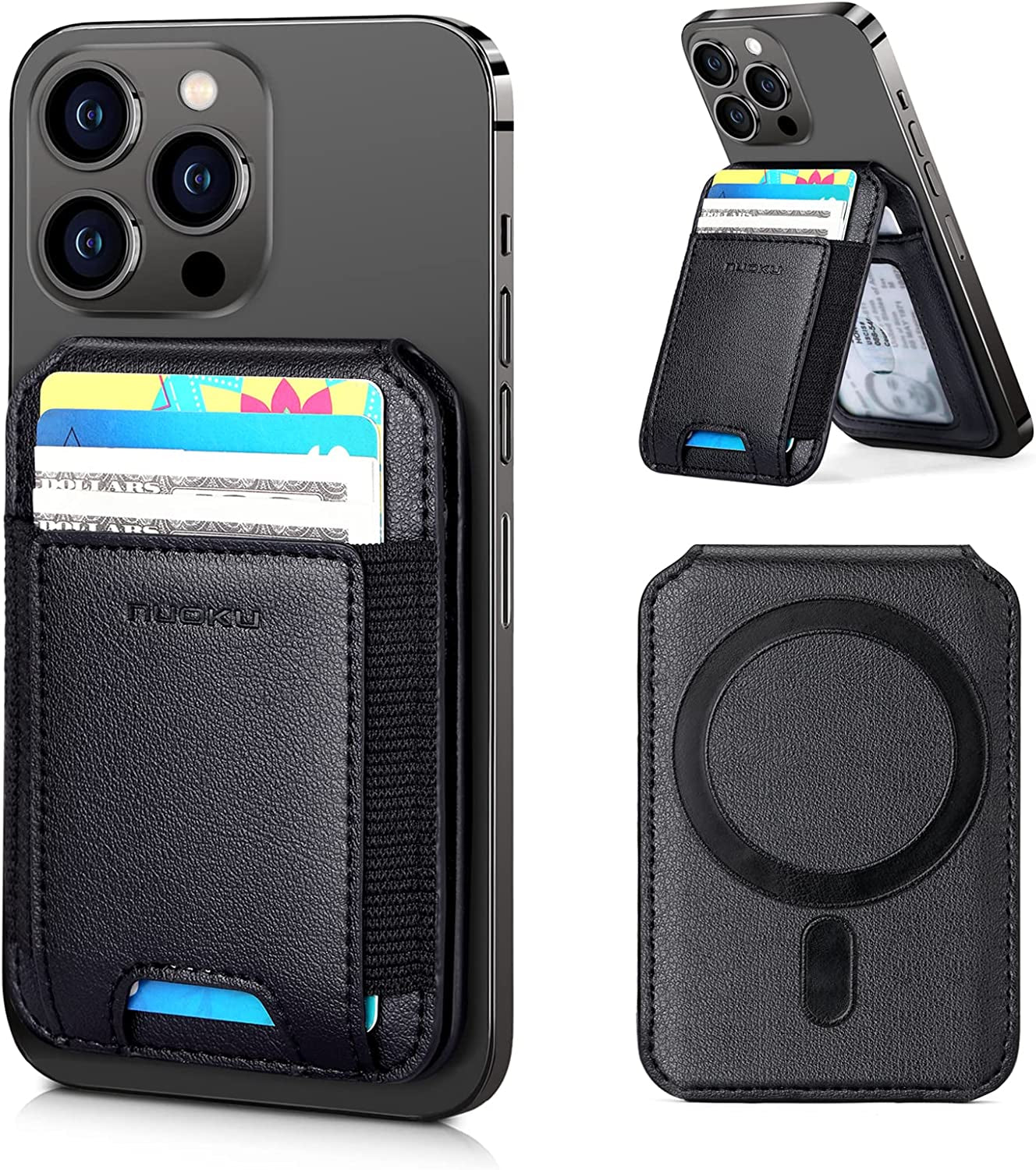 Nuoku Designed for Magsafe Wallet, Leather Magnetic Card Holder for Iphone 14 Pro Max/14 Pro/14 Plus/14 and 13/12 Series, NOT Compatible with 13/12 Mini  nuoku   