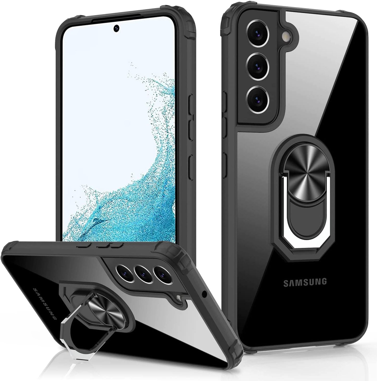 LUMARKE Galaxy S22 plus Case with Camera Cover,Samsung S22 plus Cover Pass 16Ft Drop Test Military Grade Heavy Duty Protective Phone Case with Kickstand for Samsung Galaxy S22 plus Black  LUMARKE Clear Black Galaxy S22 Plus 6.6''-M 