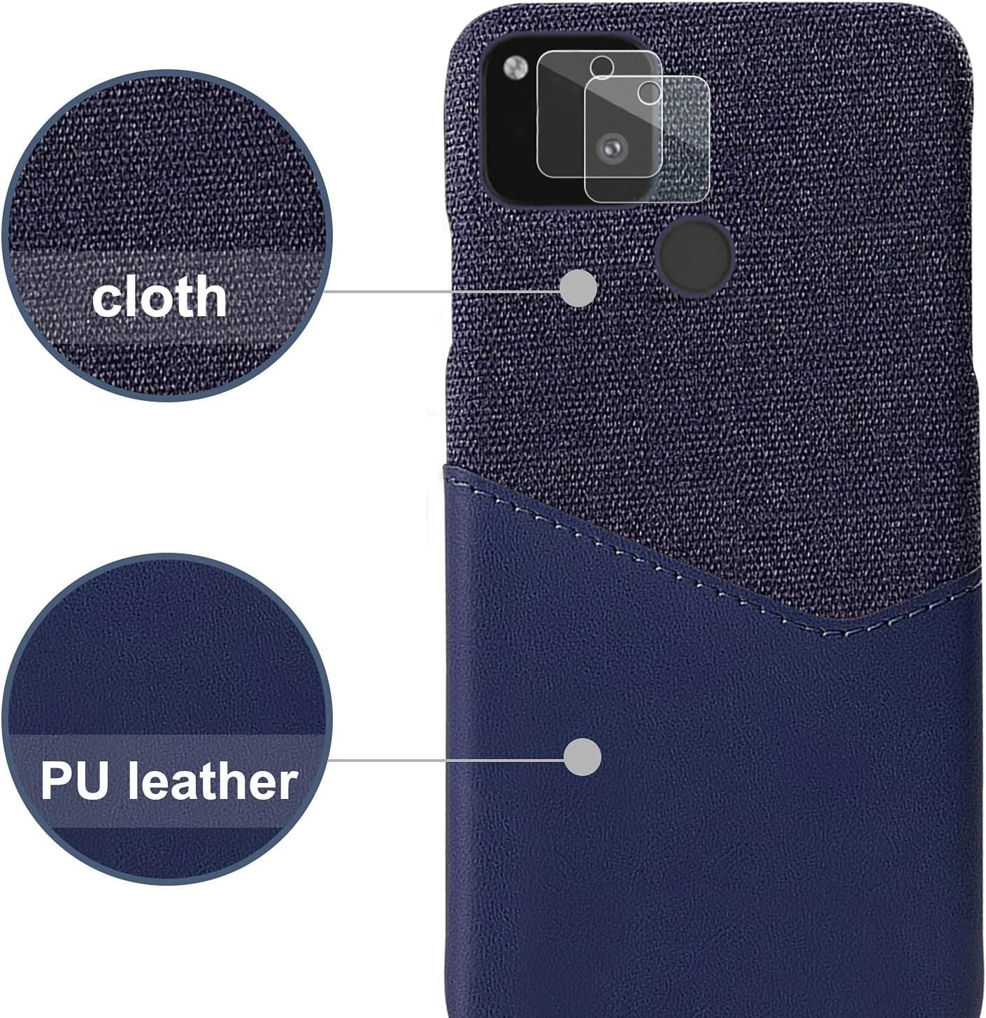 Yunbao for Pixel 4A 5G Case & Camera Lens Protector for Google Pixel 4A 5G(2020 Release),Splicing Cloth Pattern Premium Leather Case with Card Slot (Blue)  Yunbao   