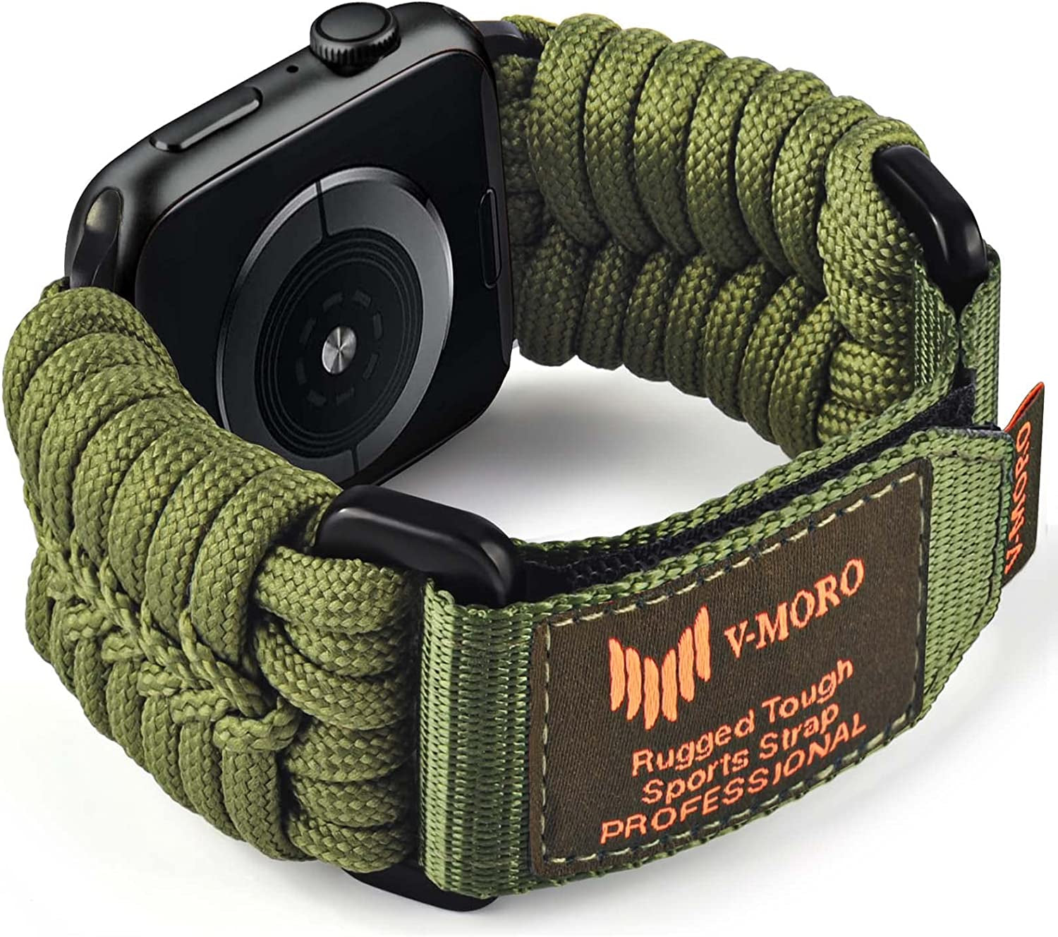 V-MORO Compatible for Apple Watch Band 49Mm 44Mm 45Mm 42Mm, Rugged Military Paracord Nylon Sport Iwatch Ultra Bands Series 8 7 6 SE 5 4 3 2 1 Men Women, Xl-Black  V-MORO Green L-49/45/44/42mm (Fit 6.2'-7.0‘) 