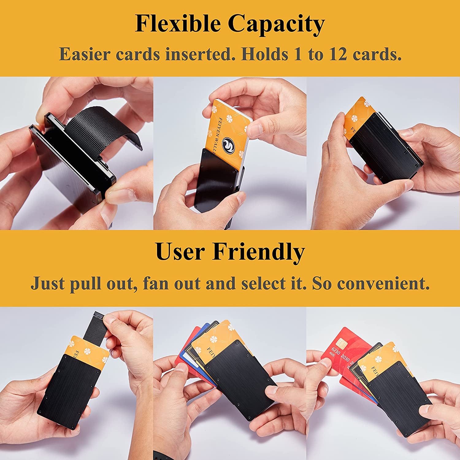 Men Minimalist Metal Engraved Wallet for Son Dad Husband Boyfriend | Slim Front Pocket RFID Blocking Aluminum Tactical Card Holder with Cash Strap | Personalized Birthday Christmas Graduation Gift  FeiYen   